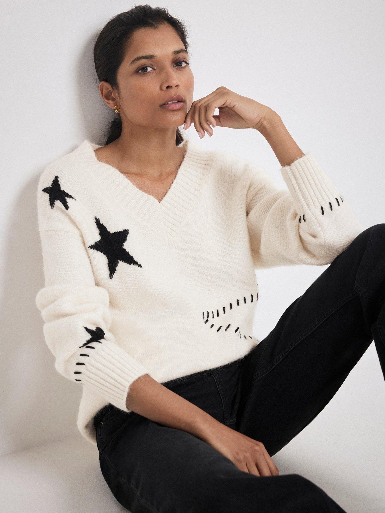 Mint Velvet Cream Star Graffiti Jumper