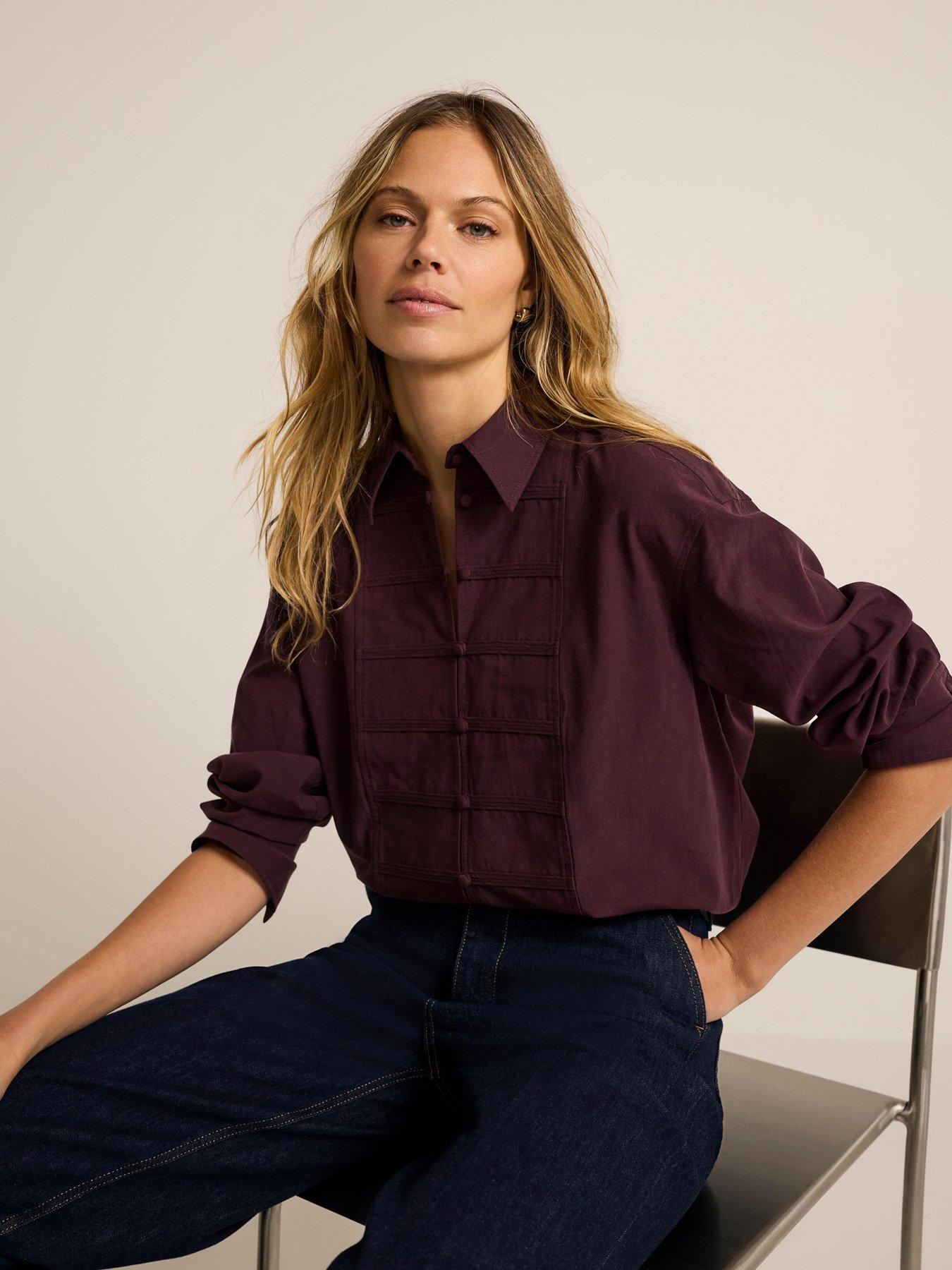 Mint Velvet Cotton Military Shirt - Burgundy