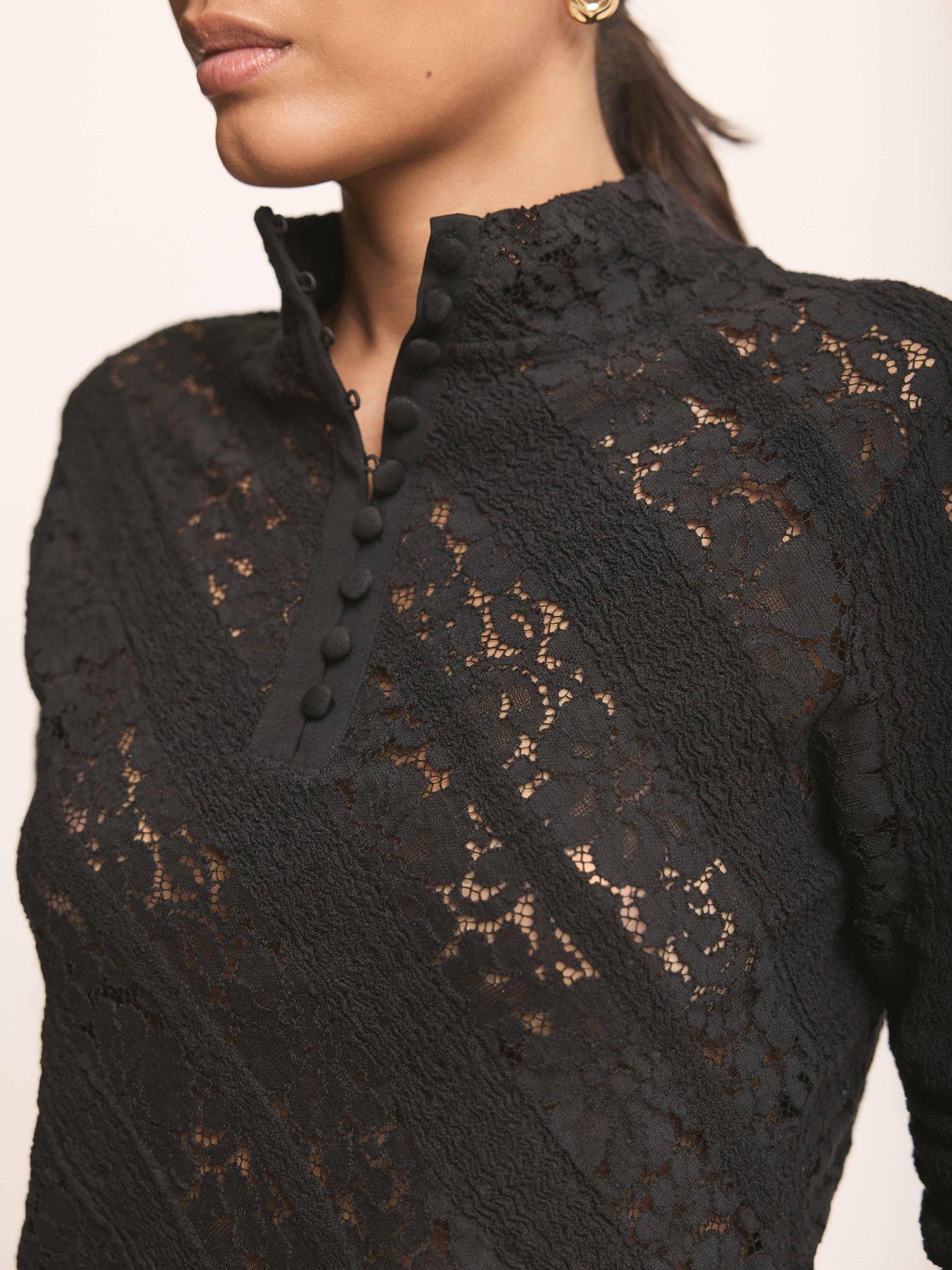 Image 3 of 6 of Mint Velvet Lace Button Detail Top - Black