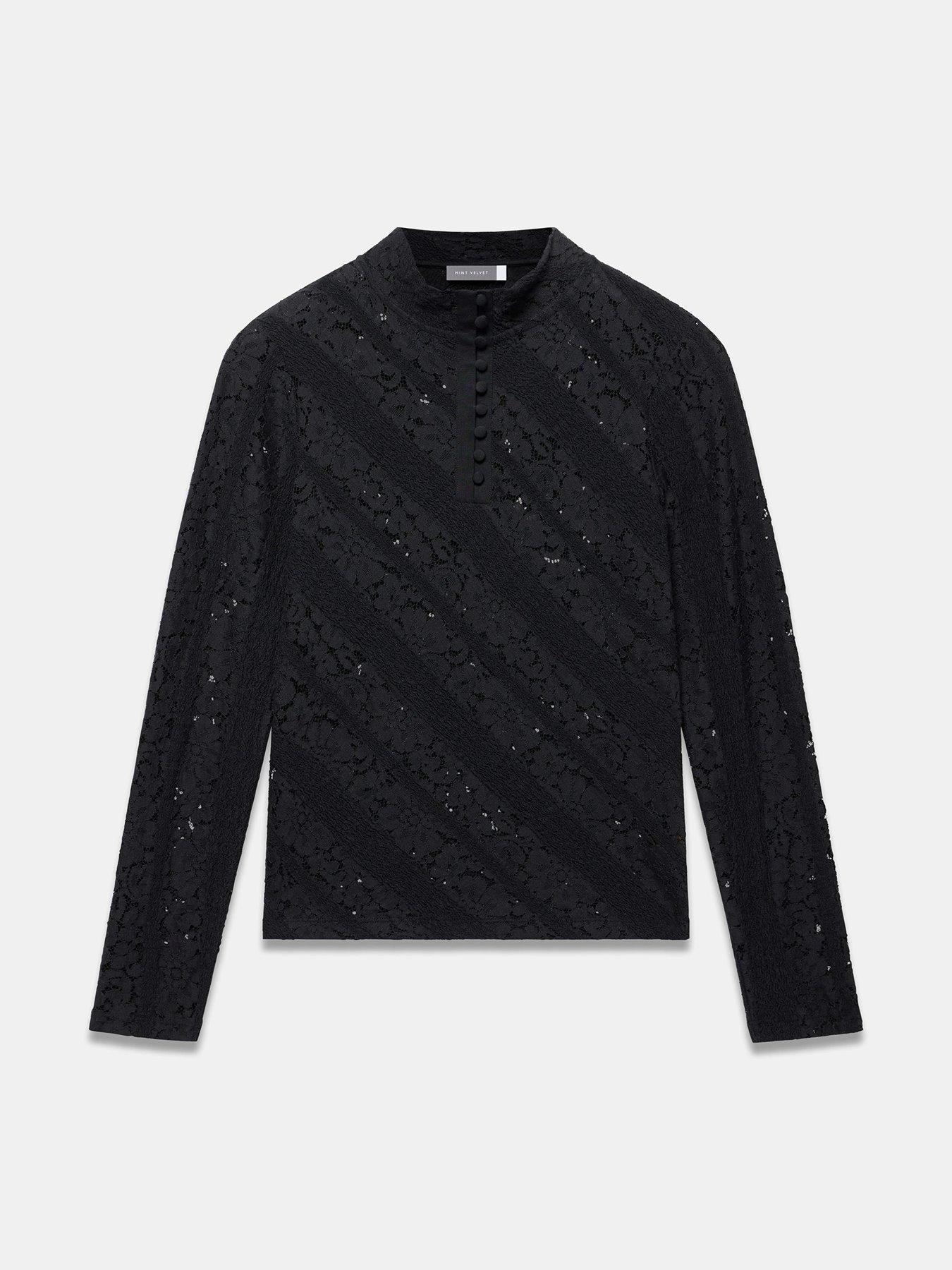 Image 5 of 6 of Mint Velvet Lace Button Detail Top - Black