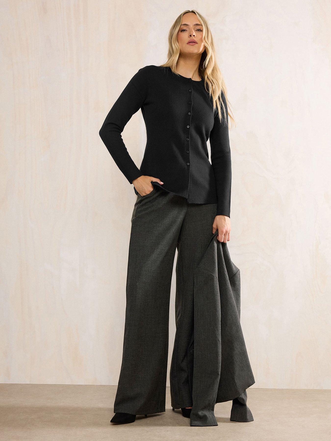 Image 1 of 4 of Long Tall Sally Yours Womens Tall Peplum Button-Front Knitted Cardigan - Black