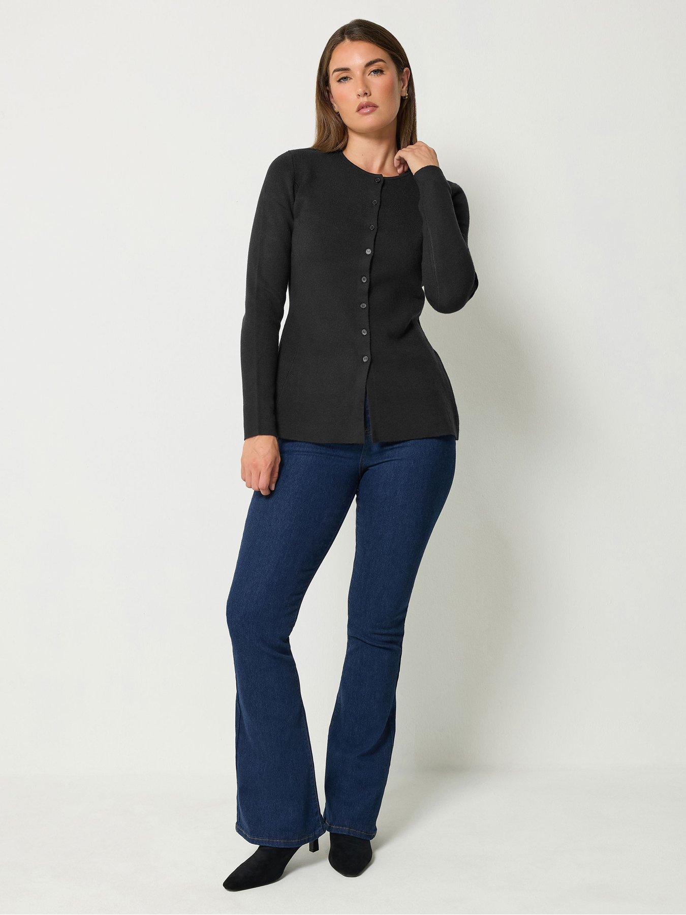 Image 3 of 4 of Long Tall Sally Yours Womens Tall Peplum Button-Front Knitted Cardigan - Black