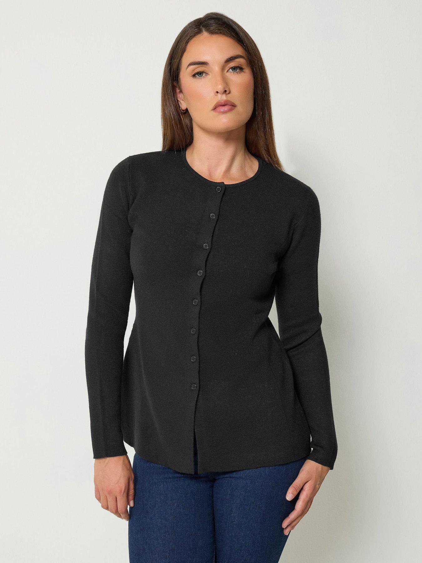 Image 4 of 4 of Long Tall Sally Yours Womens Tall Peplum Button-Front Knitted Cardigan - Black