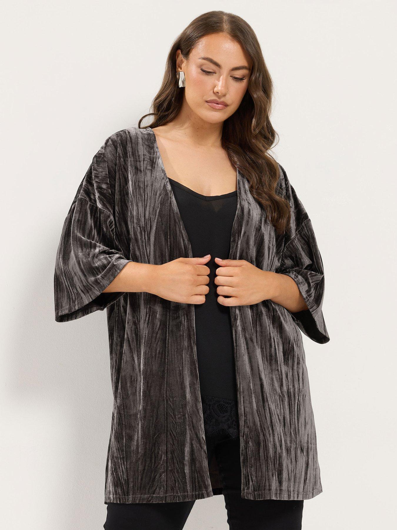 Image 1 of 4 of Yours Womens Curve Crushed Velour Open Front Cover Up - Brown