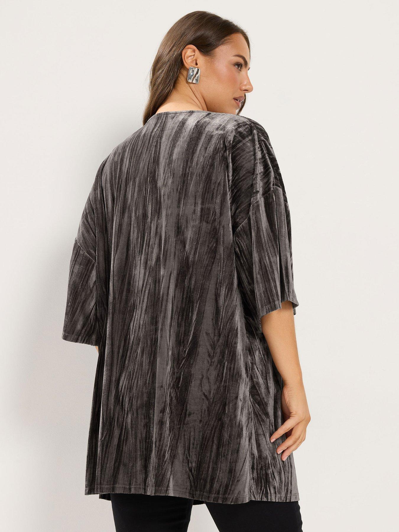 Image 2 of 4 of Yours Womens Curve Crushed Velour Open Front Cover Up - Brown