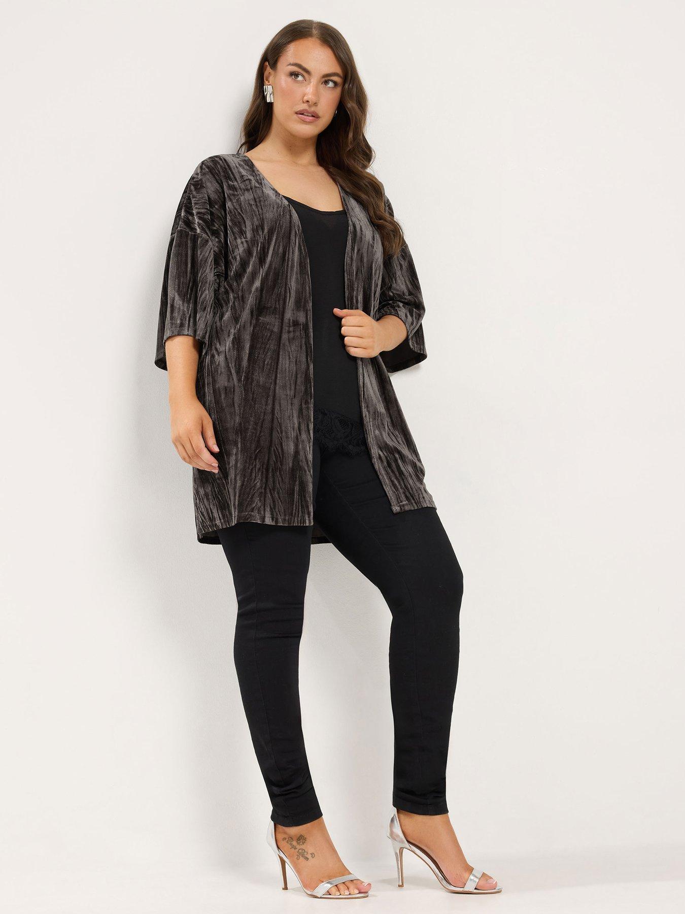 Image 3 of 4 of Yours Womens Curve Crushed Velour Open Front Cover Up - Brown