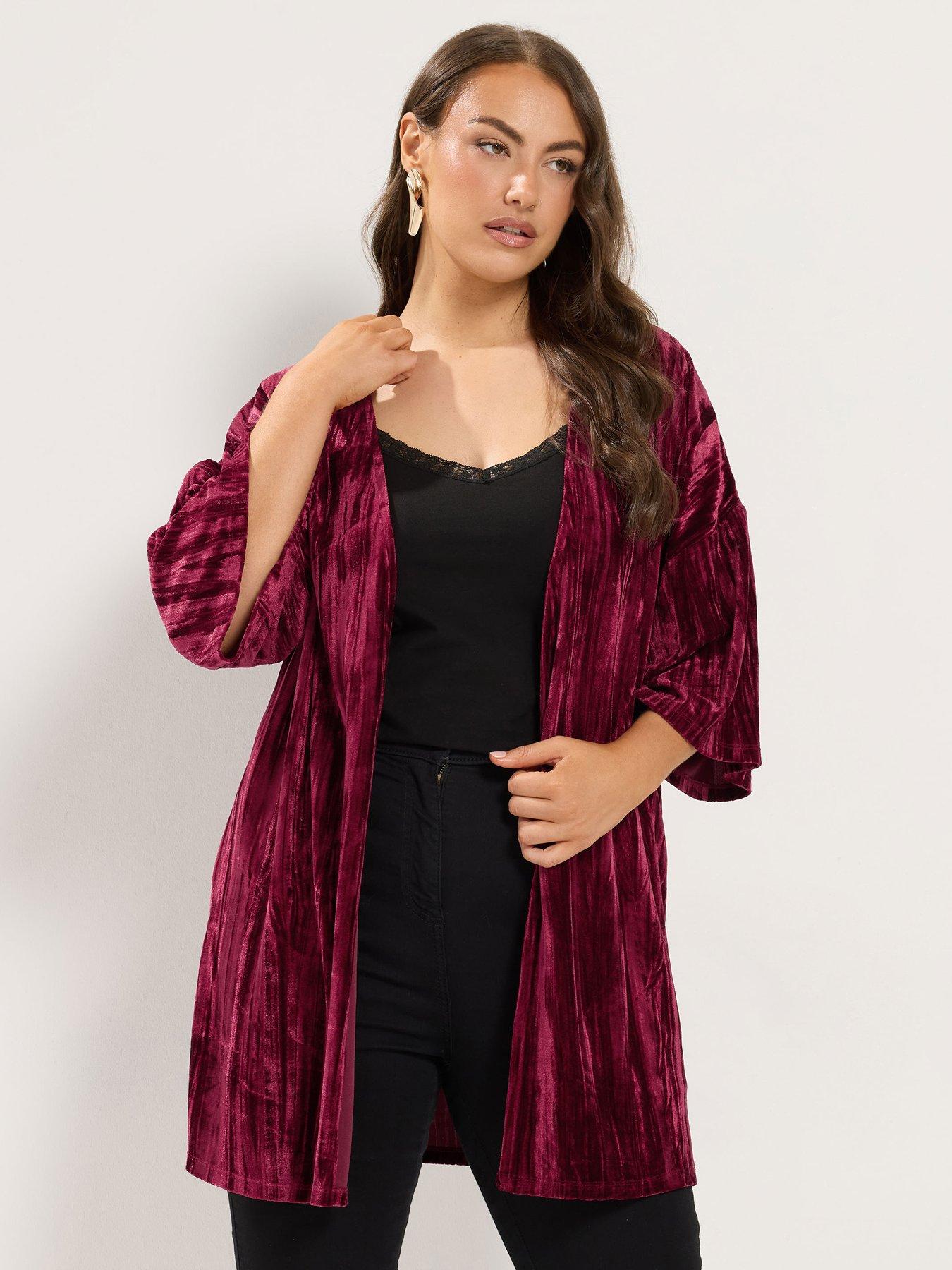 Image 1 of 4 of Yours Womens Curve Crushed Velour Open Front Cover-Up - Purple
