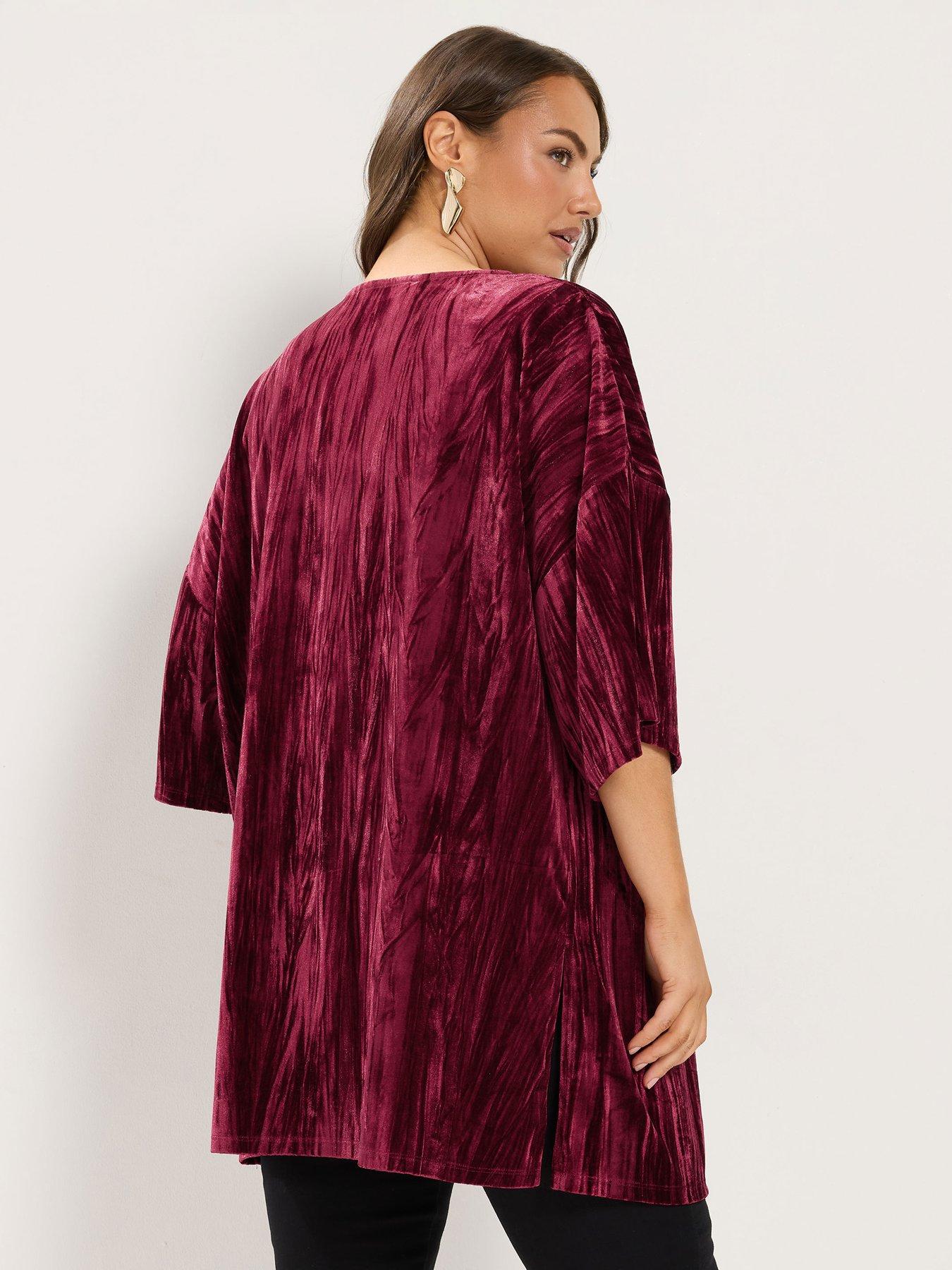 Image 2 of 4 of Yours Womens Curve Crushed Velour Open Front Cover-Up - Purple