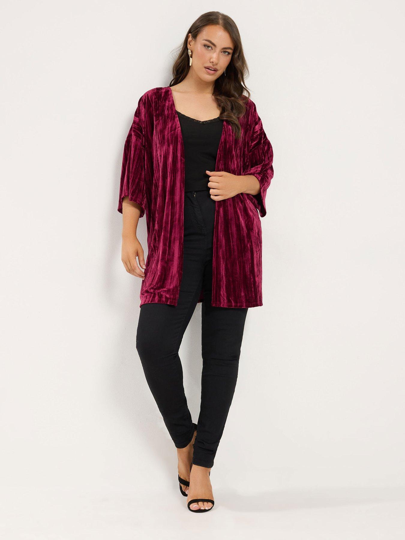 Image 3 of 4 of Yours Womens Curve Crushed Velour Open Front Cover-Up - Purple