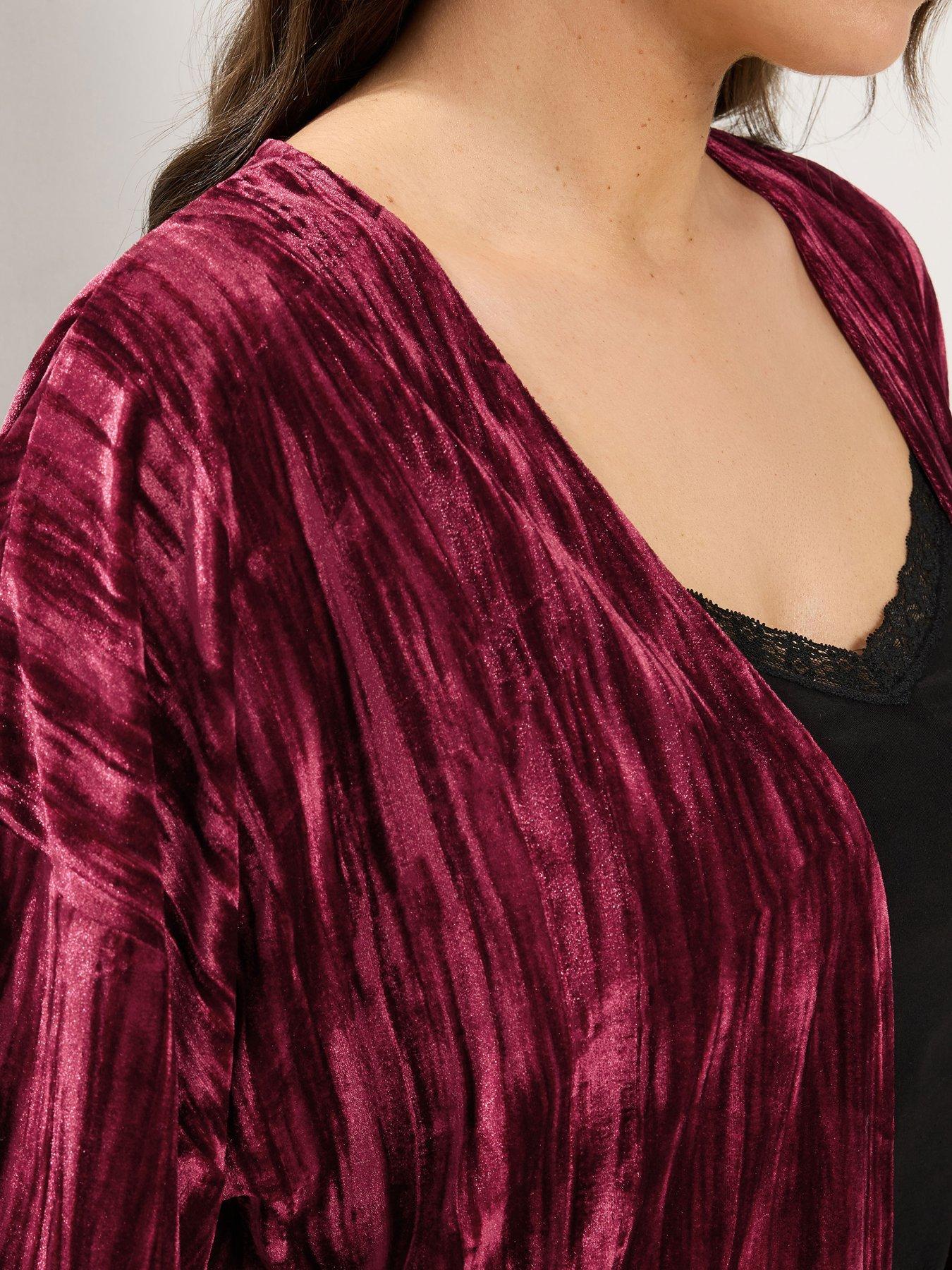 Image 4 of 4 of Yours Womens Curve Crushed Velour Open Front Cover-Up - Purple