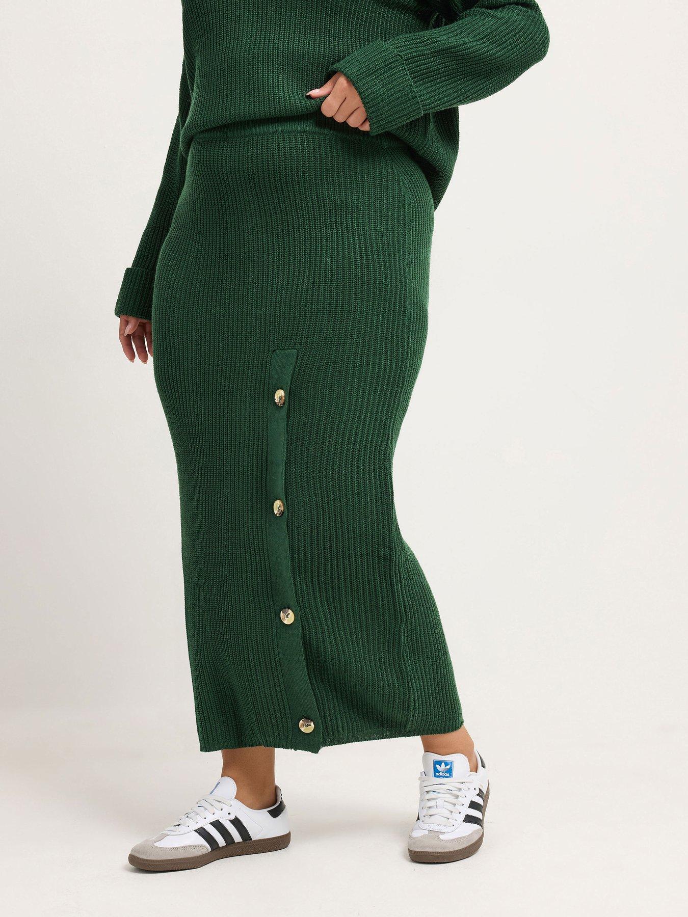 Image 1 of 4 of Yours Curve Button Detail Knitted Skirt