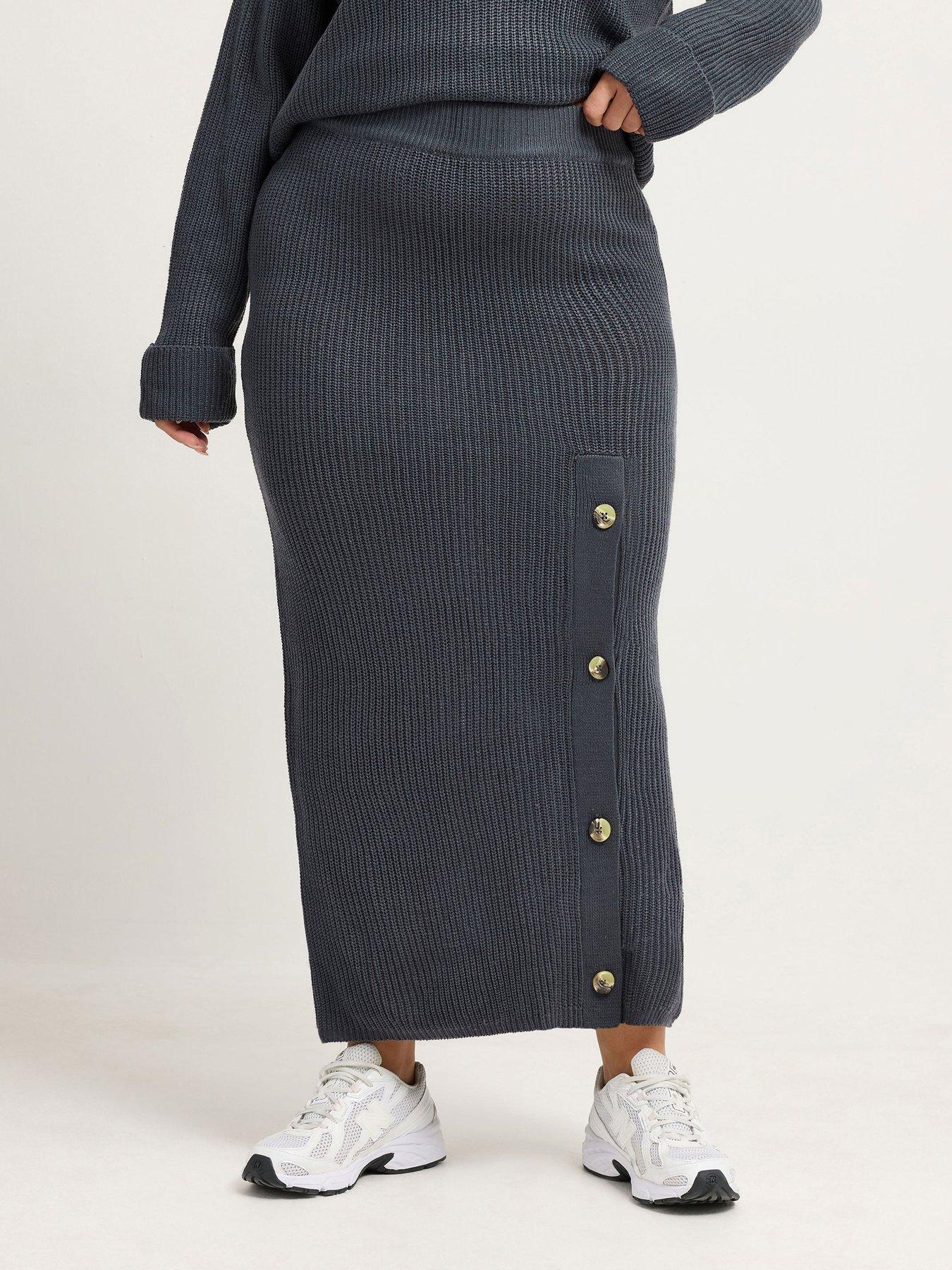Image 1 of 4 of Yours Curve Button Detail Knitted Skirt