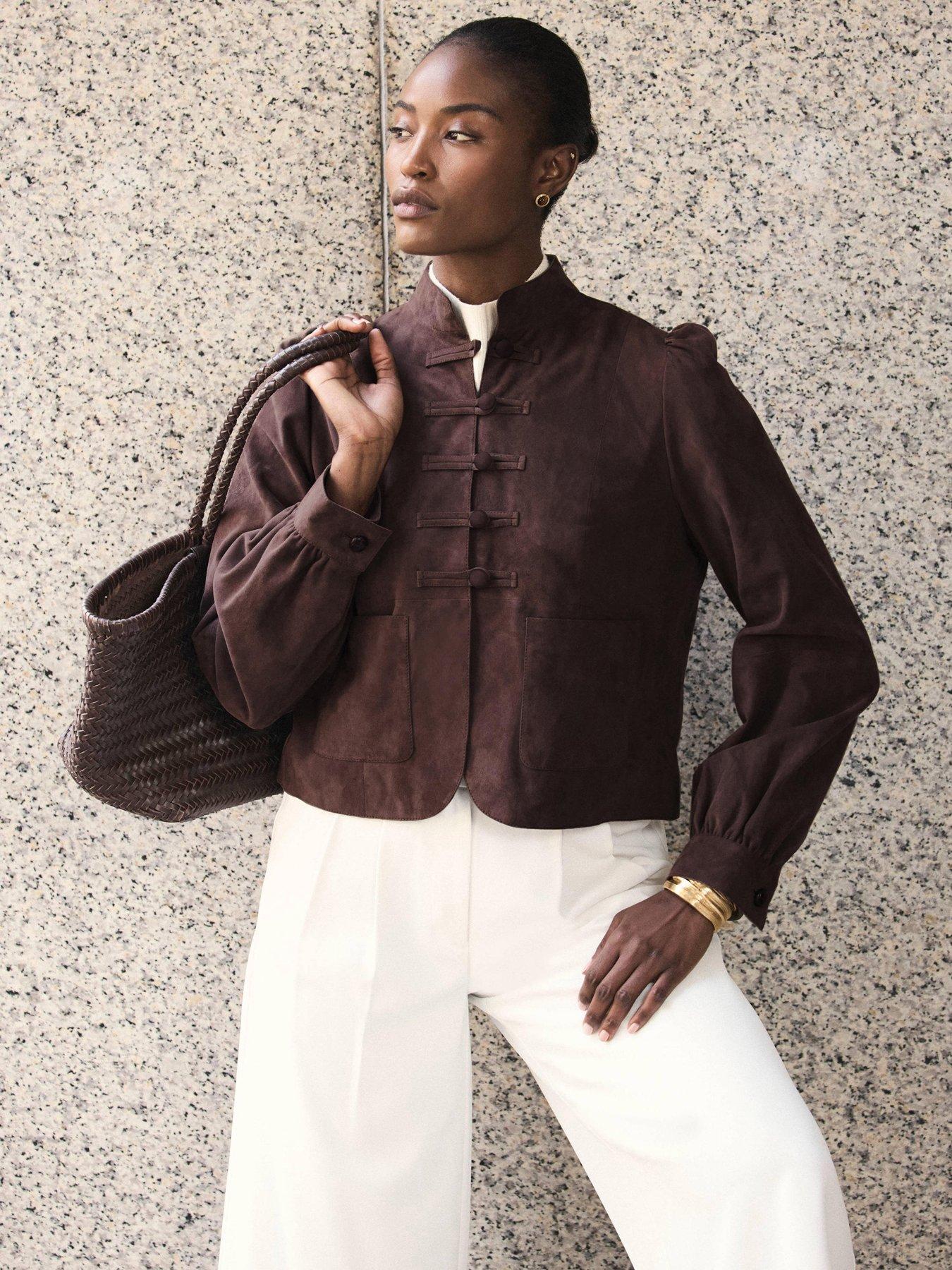 Image 1 of 6 of Mint Velvet Brown Button Detail Jacket