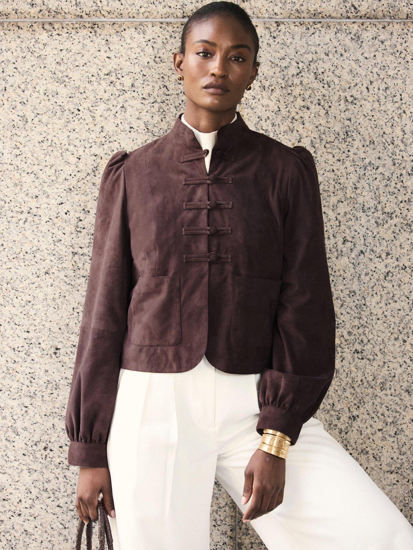 Image 3 of 6 of Mint Velvet Brown Button Detail Jacket