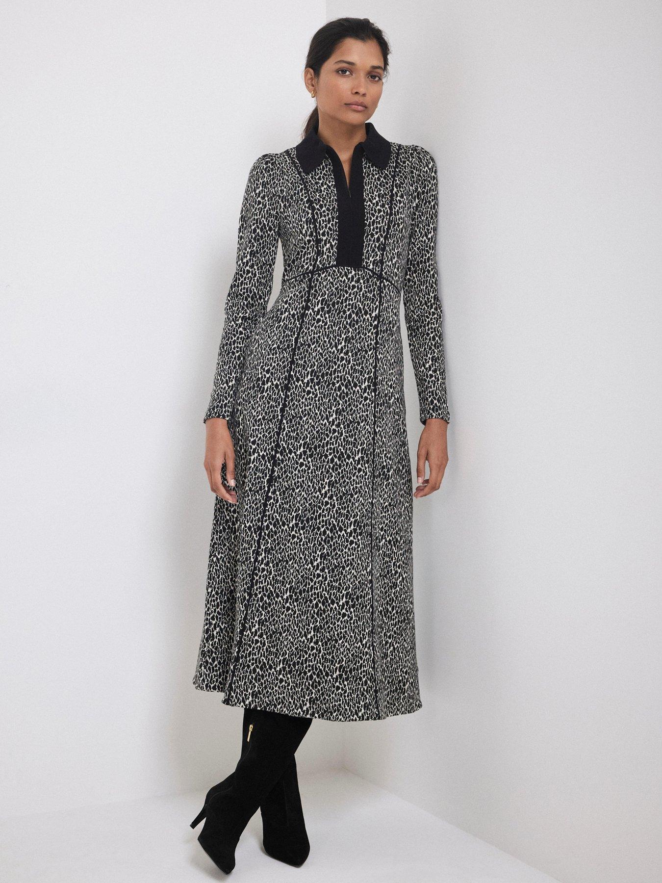 Mint Velvet Animal Jacqaurd Midi Dress - Natural