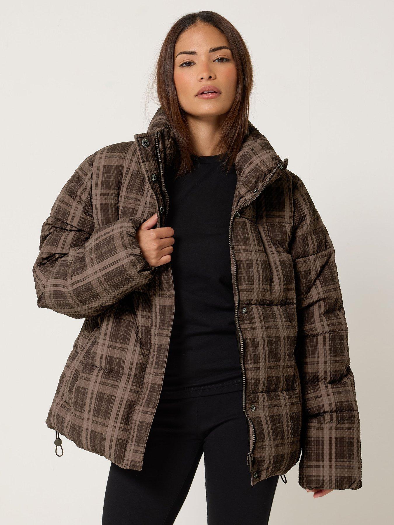 Image 1 of 4 of Yours Petite Check Puffer Coat