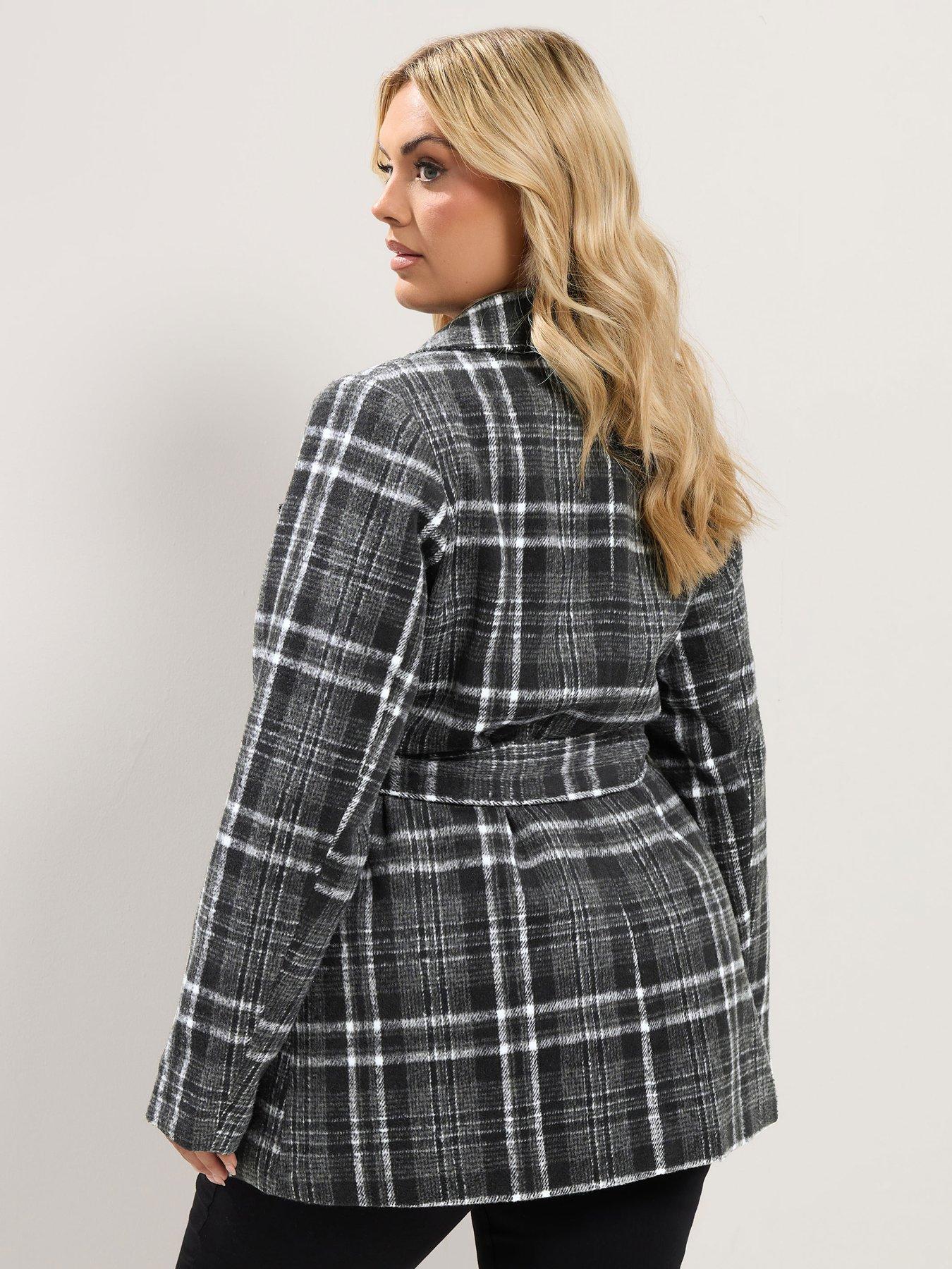 Yours Womens Curve Wrap Belted Check Coat - Black | Very Ireland