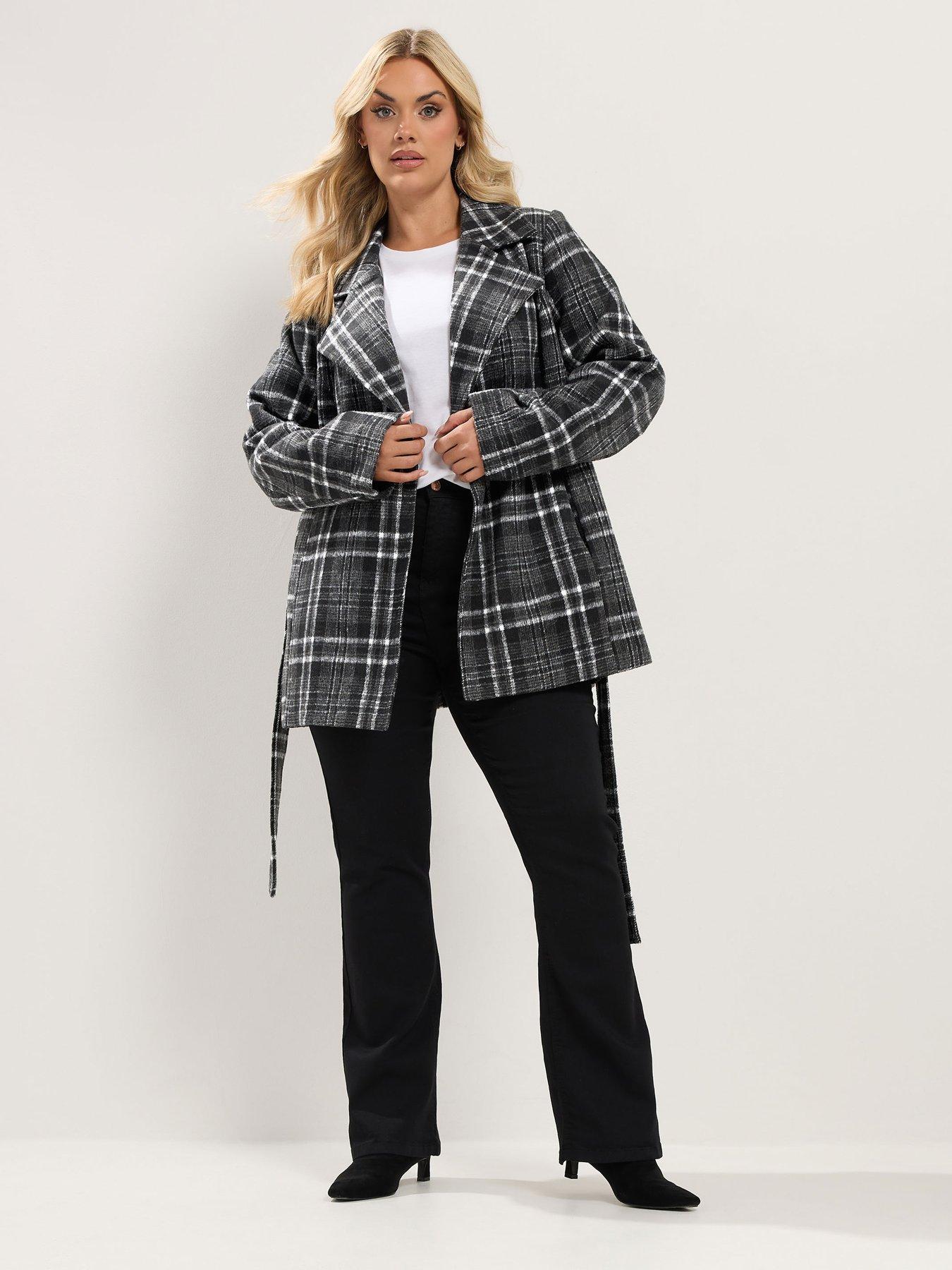 Yours Womens Curve Wrap Belted Check Coat - Black | Very Ireland