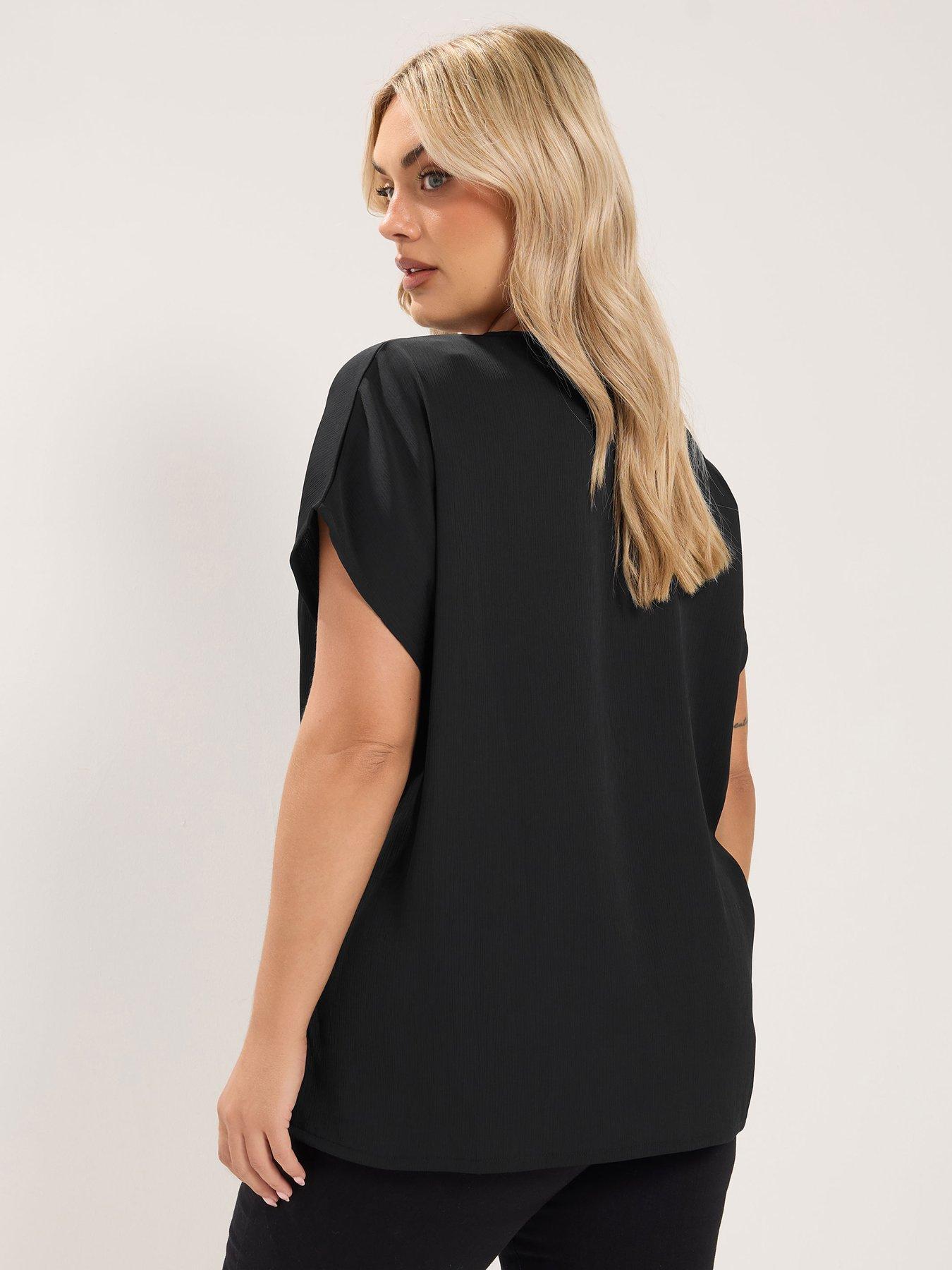 Image 2 of 4 of Yours Womens Plus Size Plisse Knot Front Blouse - Black