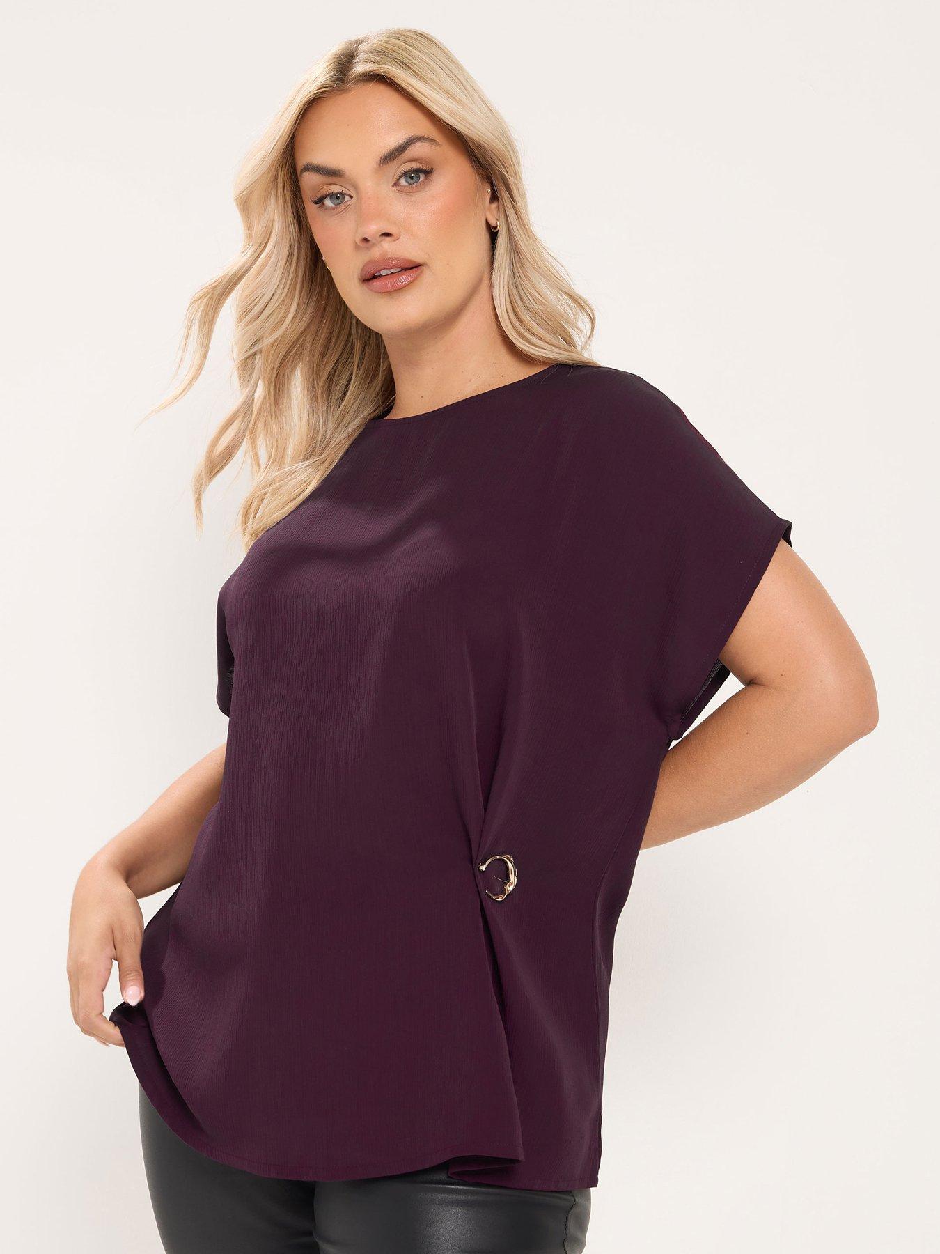 Yours Womens Plus Size Plisse Knot Front Blouse - Purple