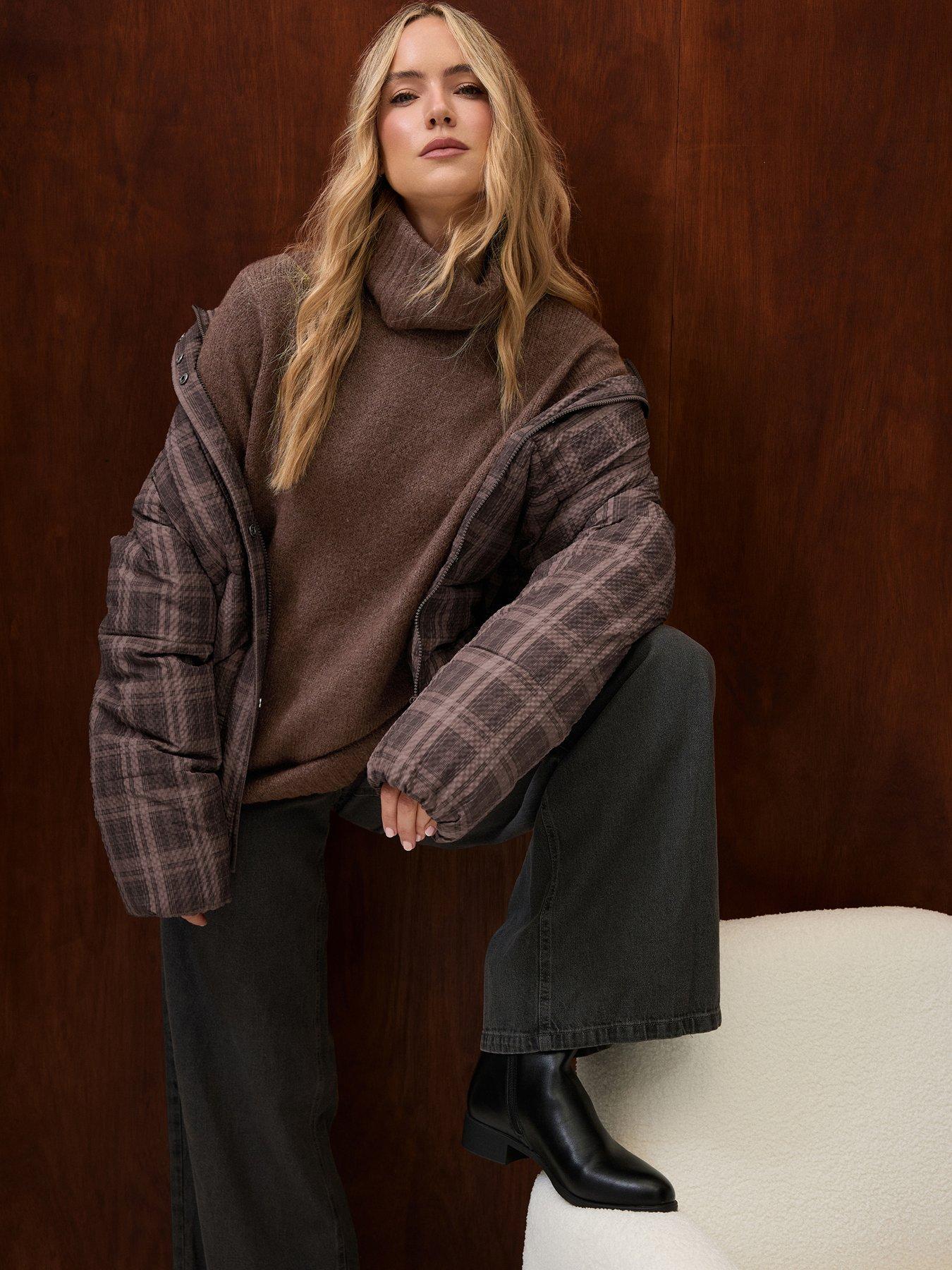 Image 1 of 4 of Yours Tall Check Short Padded Coat
