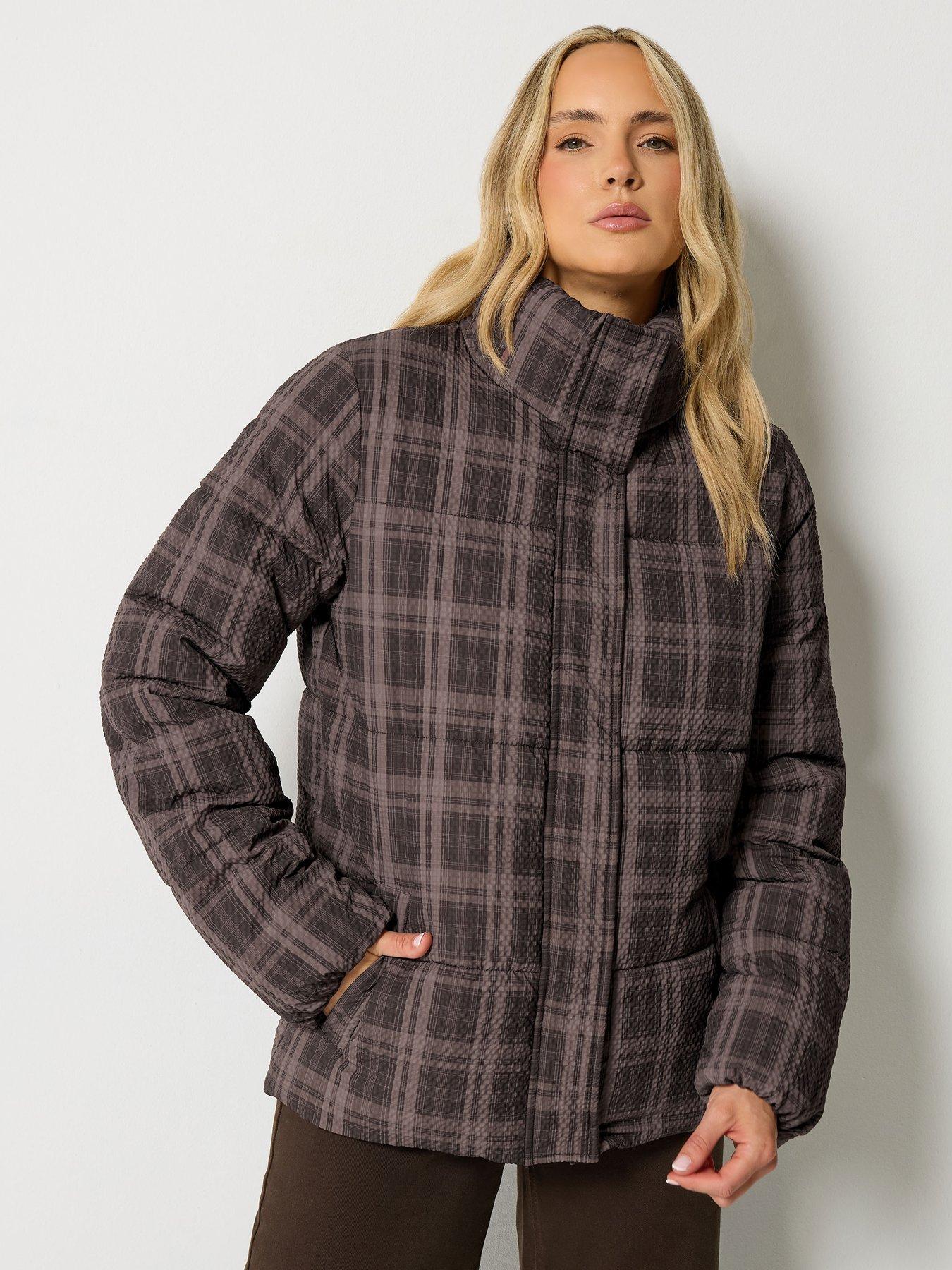 Image 4 of 4 of Yours Tall Check Short Padded Coat