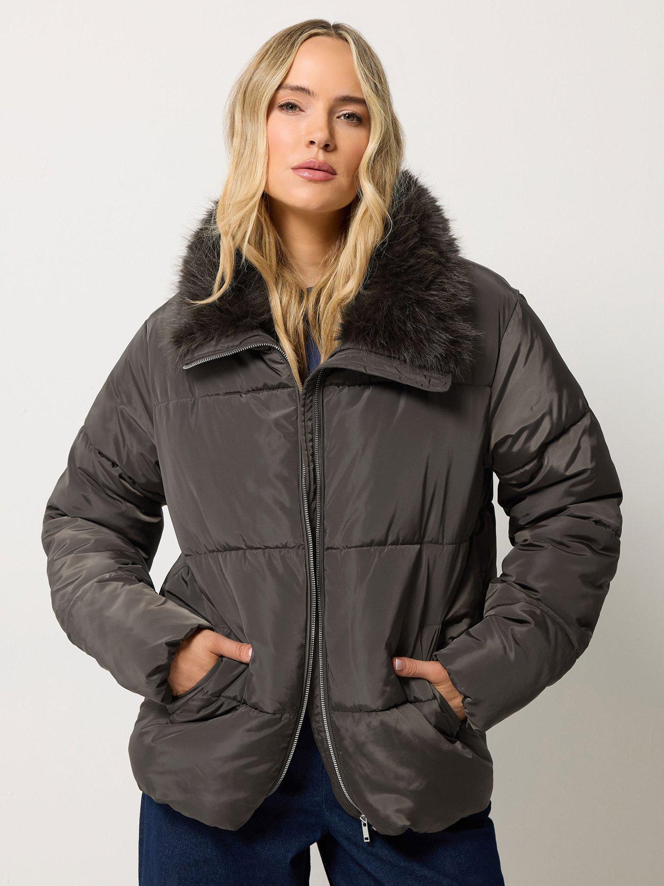 Image 1 of 4 of Yours Tall Fur Collar Padded Jacket