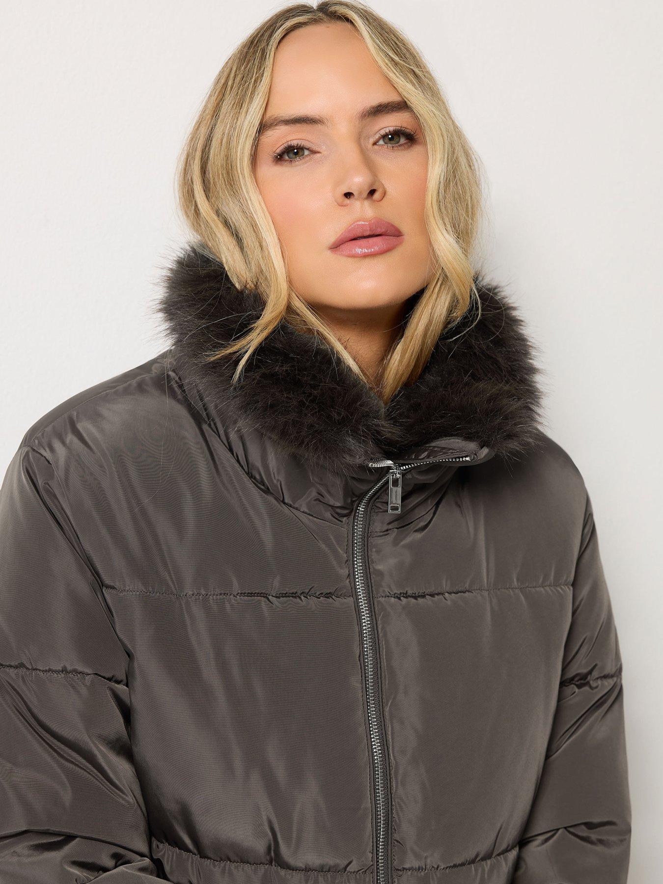 Image 4 of 4 of Yours Tall Fur Collar Padded Jacket