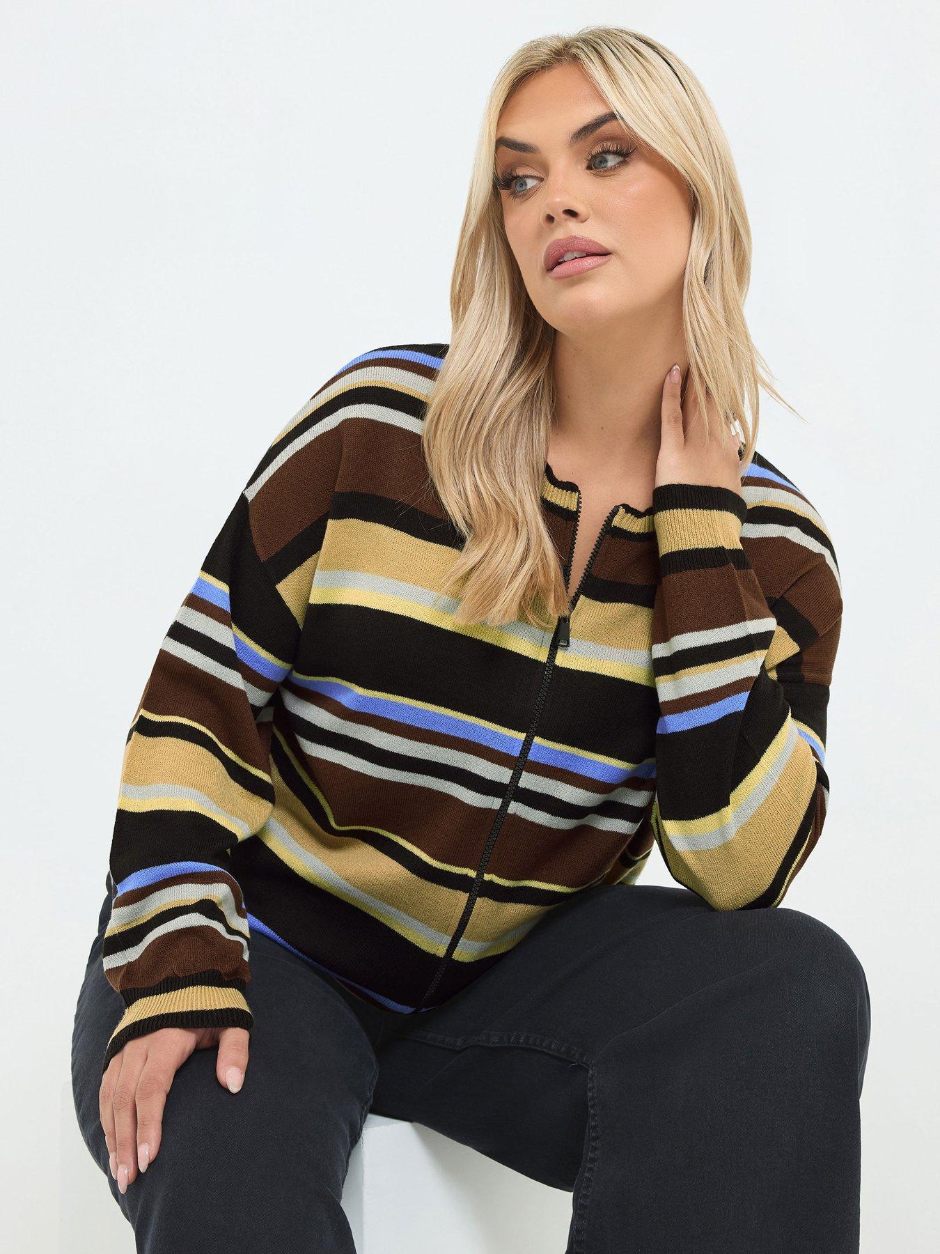 Image 1 of 4 of Yours Curve Stripe Brown Jumper
