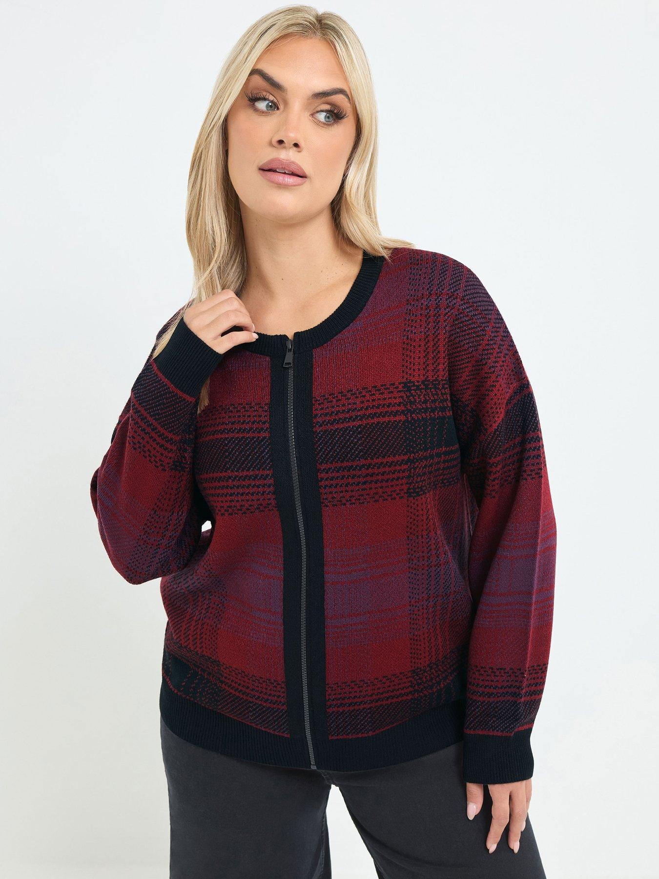Image 1 of 4 of Yours Curve Check Zip Thru Knit Jacket