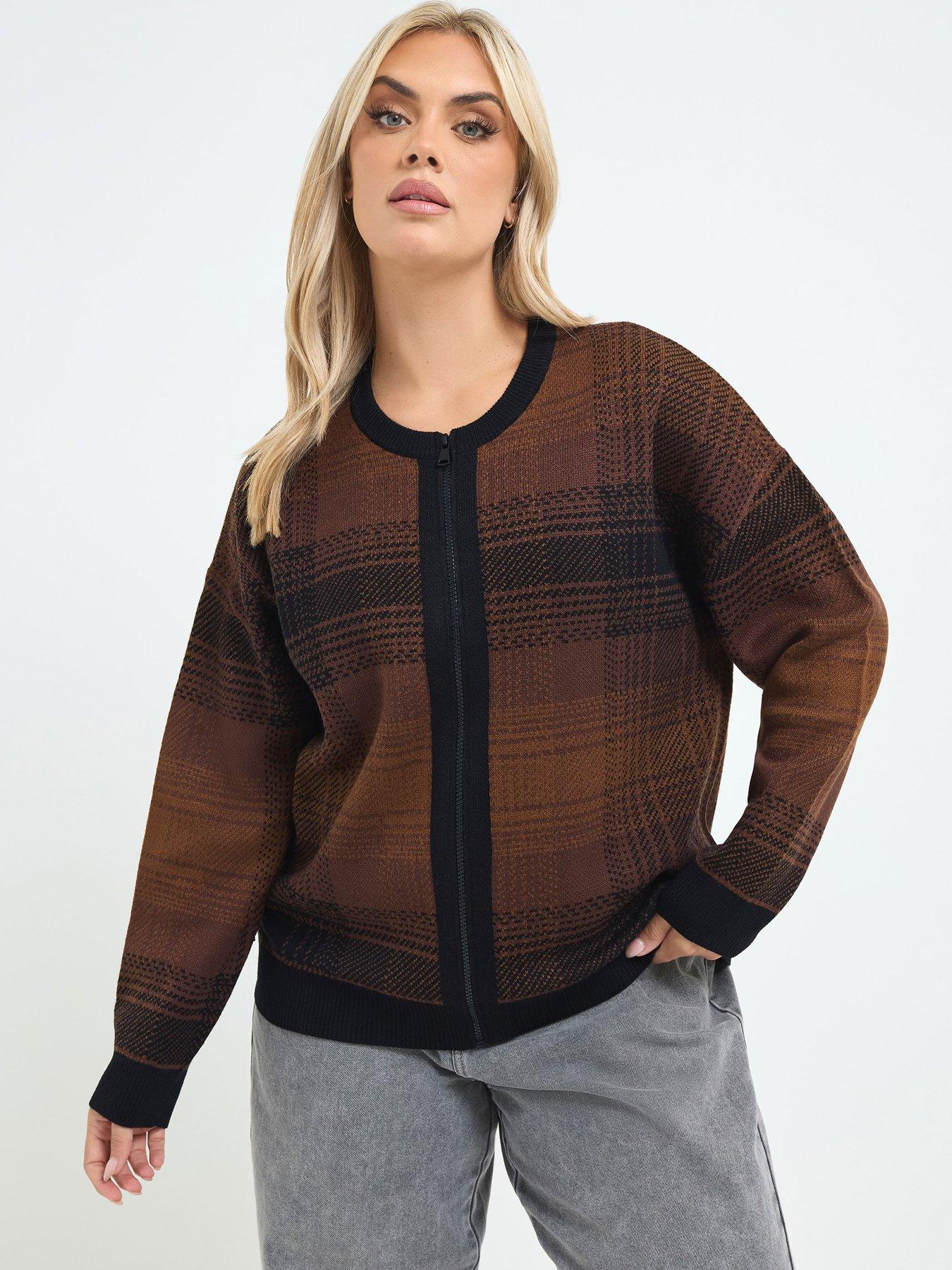 Image 1 of 4 of Yours Curve Check Zip Thru Knit Jacket