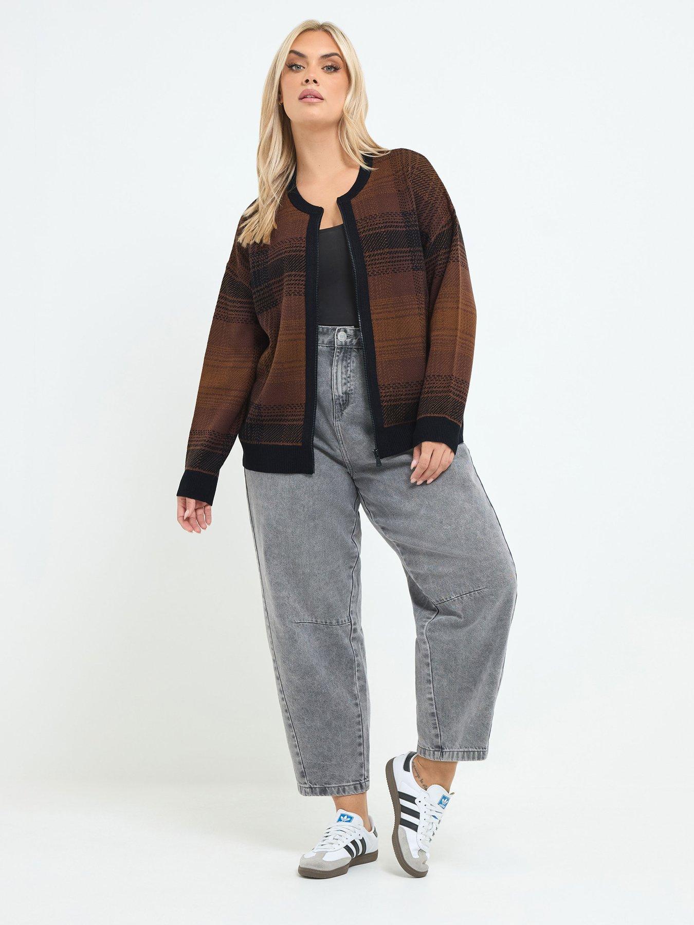 Image 3 of 4 of Yours Curve Check Zip Thru Knit Jacket