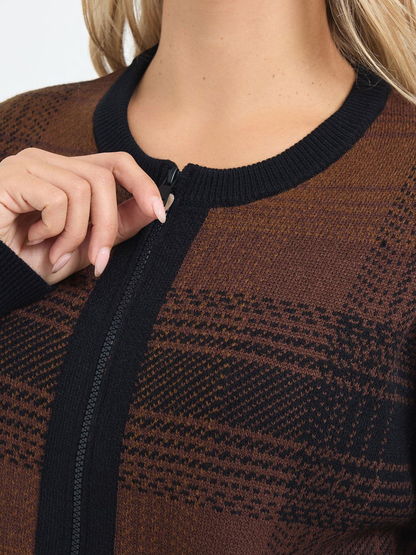 Image 4 of 4 of Yours Curve Check Zip Thru Knit Jacket