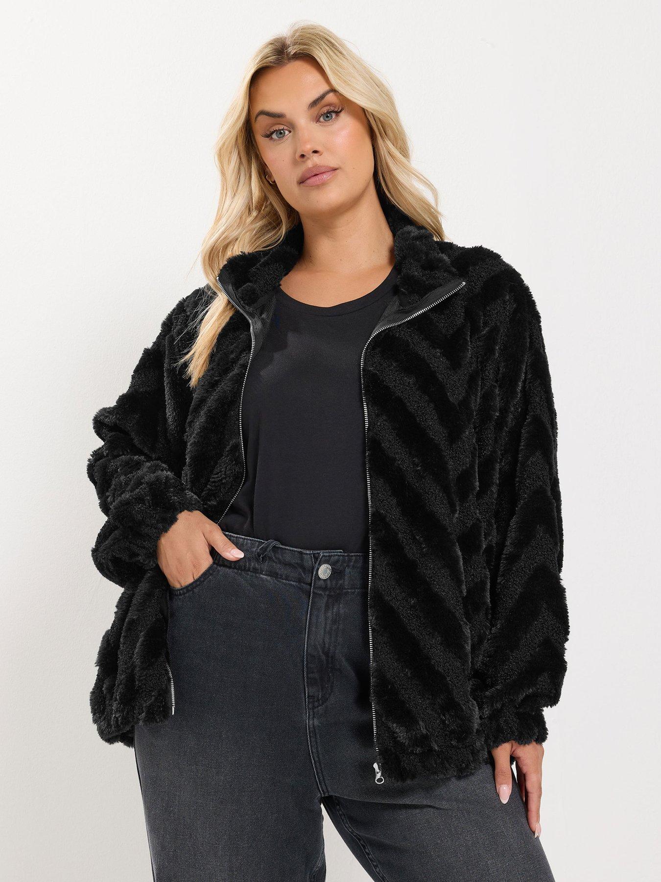 Image 1 of 4 of Yours Curve Borg Faux Fur Mix Textured Fleece Jacket