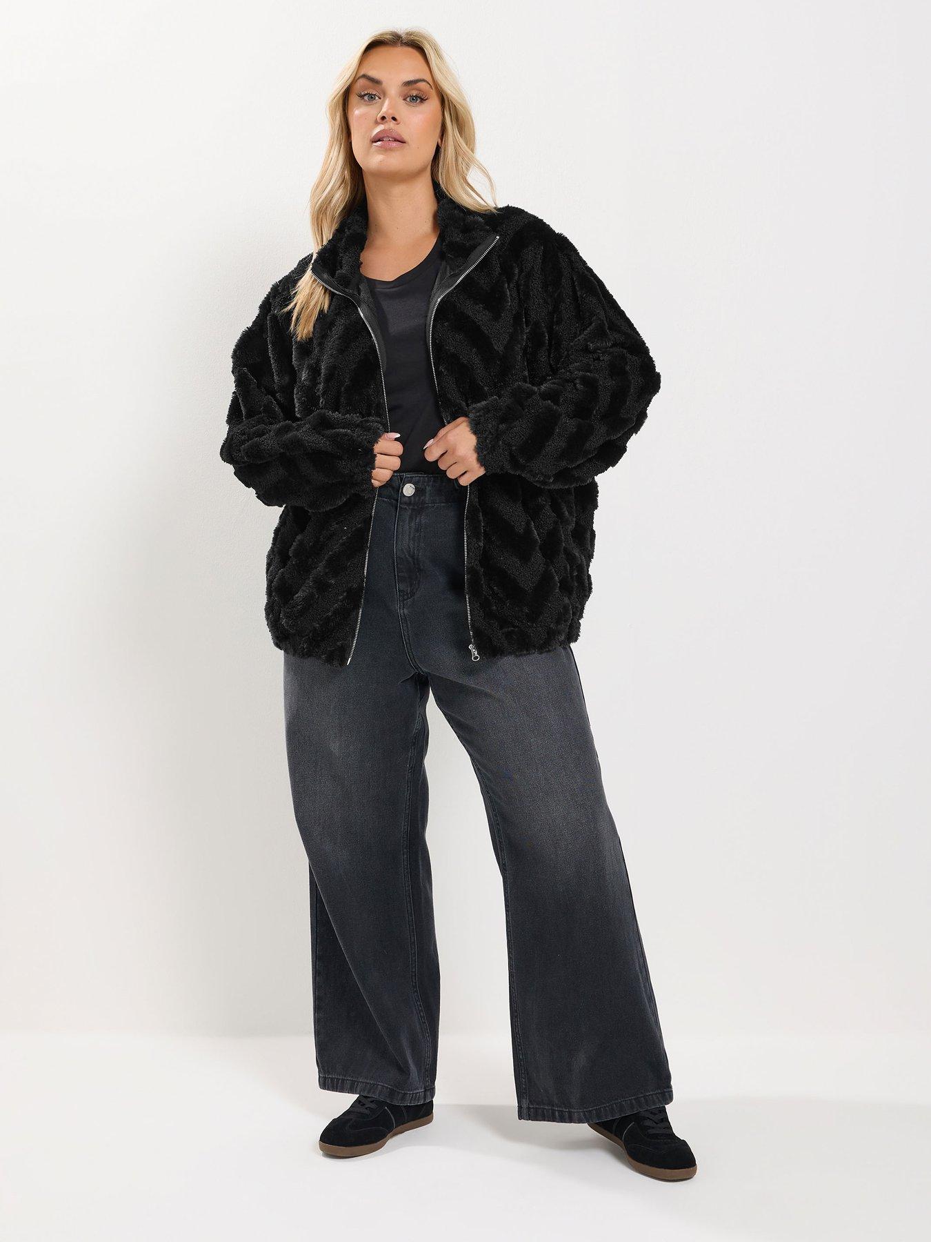 Image 3 of 4 of Yours Curve Borg Faux Fur Mix Textured Fleece Jacket