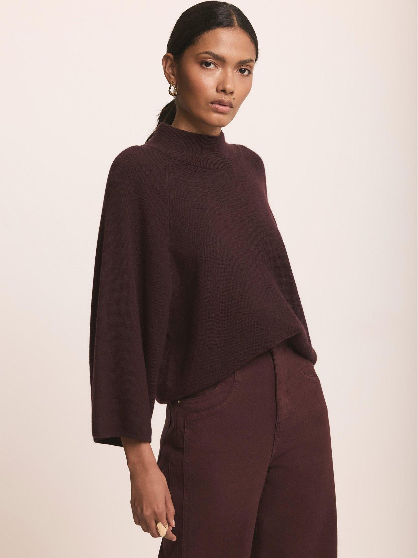 Mint Velvet Burgundy Batwing High Neck Top