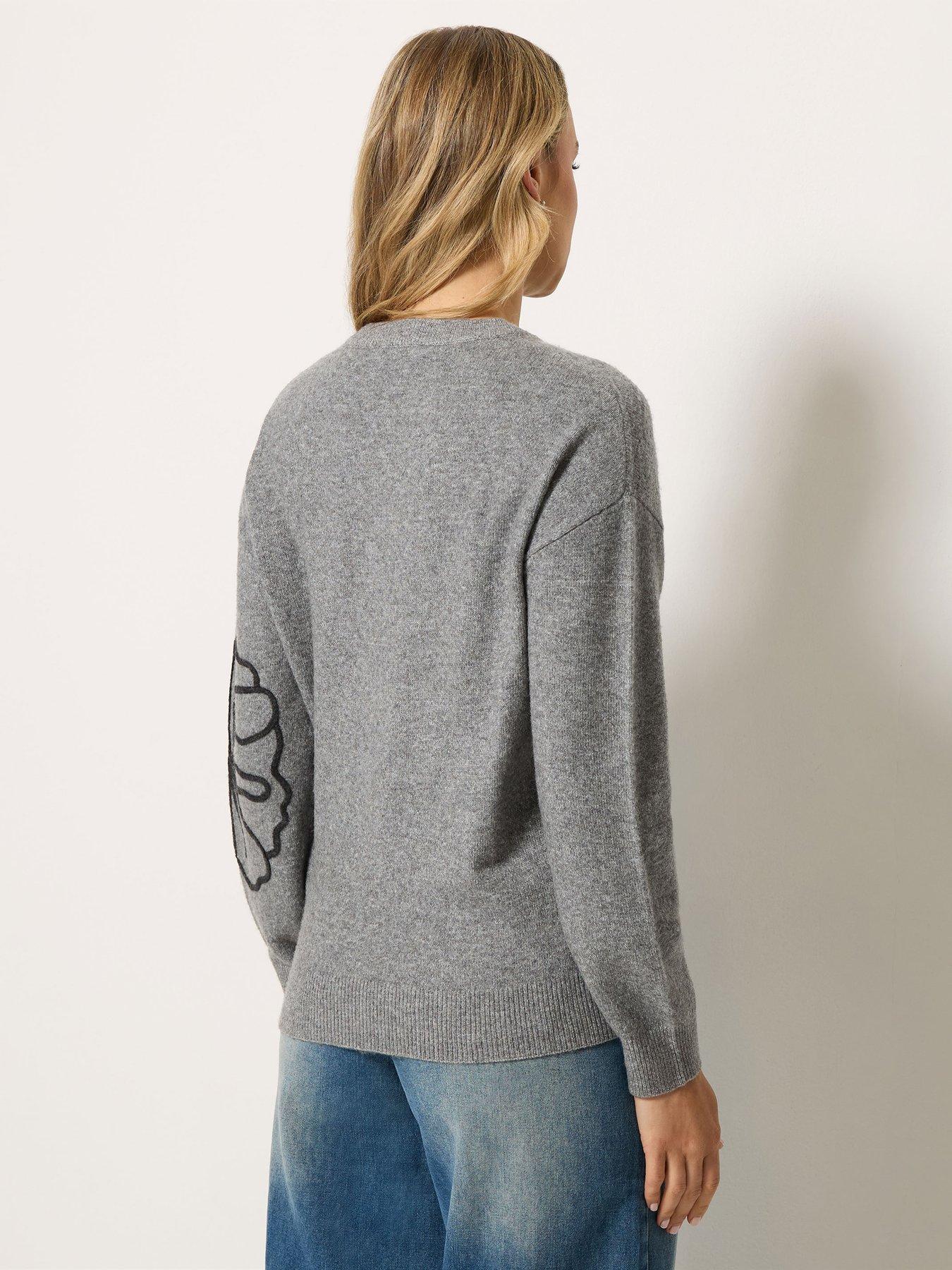 Image 2 of 4 of Yours Womens Tall Floral Embroidered Crew Neck Jumper - Grey