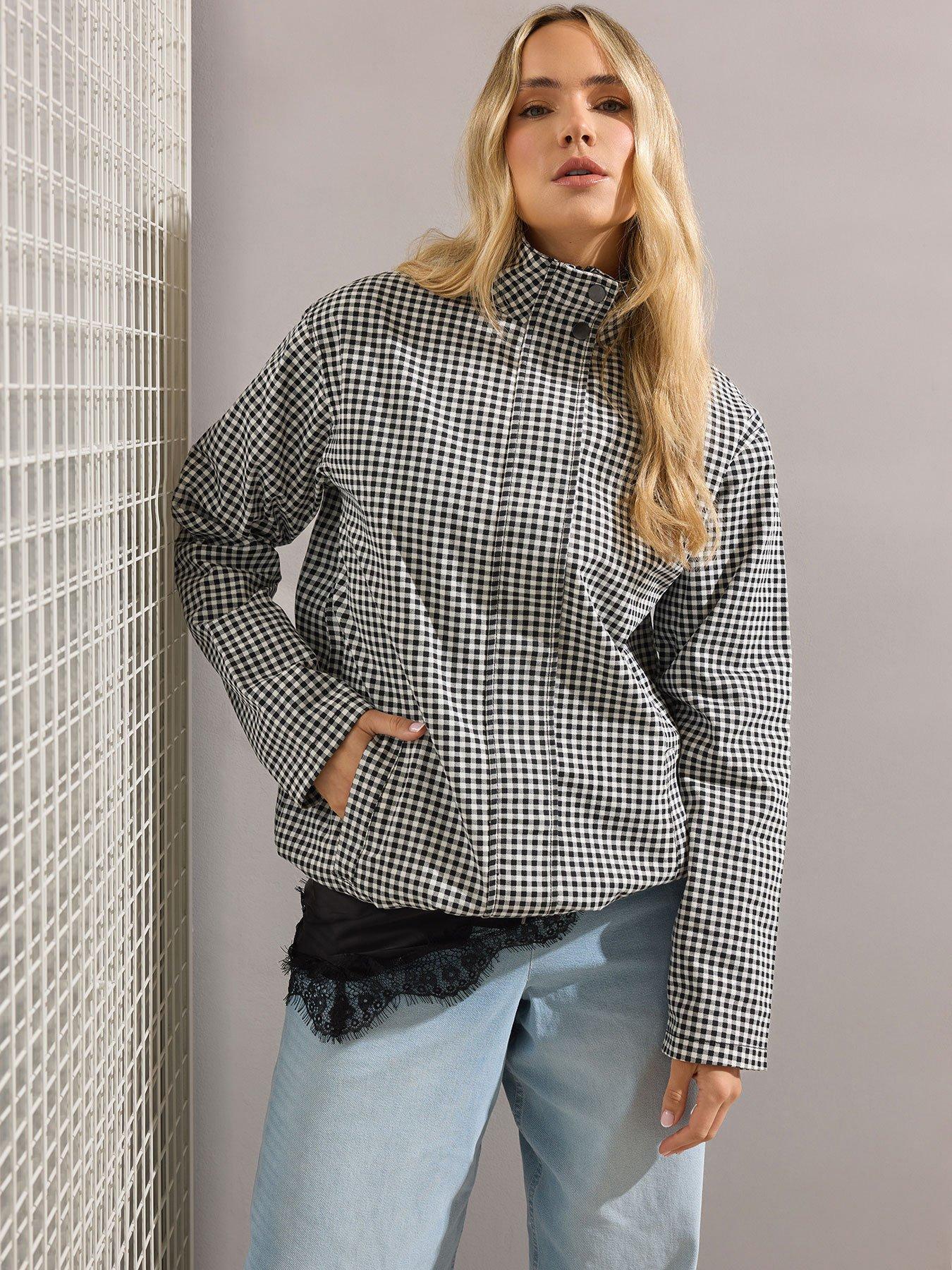Image 1 of 4 of Yours Tall Gingham Check Windbreaker Jacket - Black