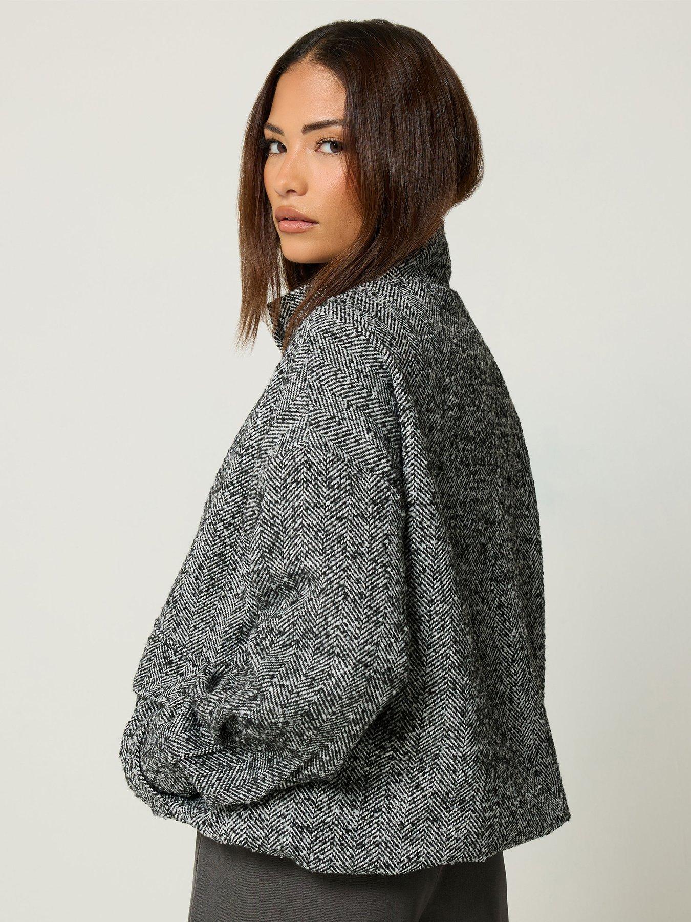 Image 2 of 4 of Yours Petite Herringbone Funnel Neck Jacket