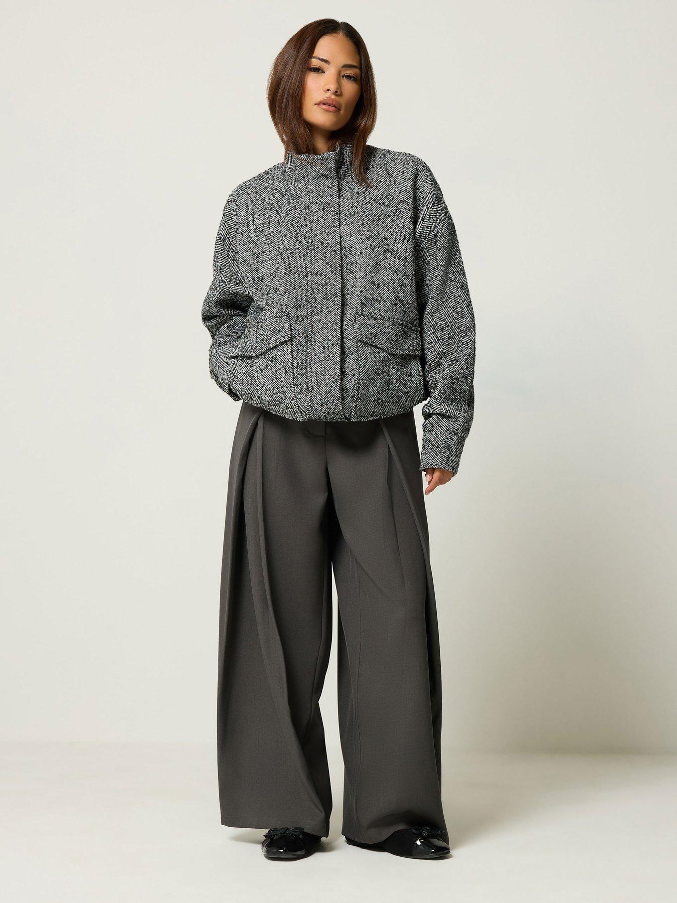 Image 3 of 4 of Yours Petite Herringbone Funnel Neck Jacket