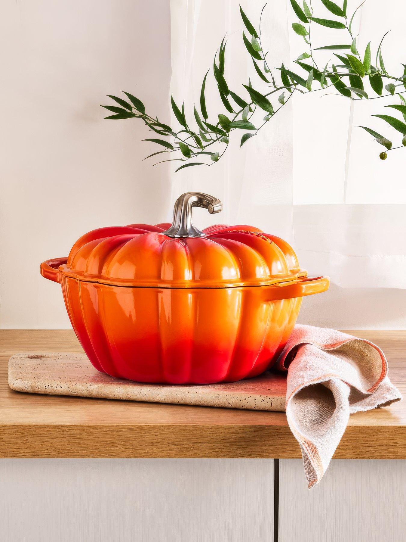 Image 1 of 6 of Le Creuset Cast Iron Signature Pumpkin Casserole 24cm Volcanic Marronnier Gold Knob