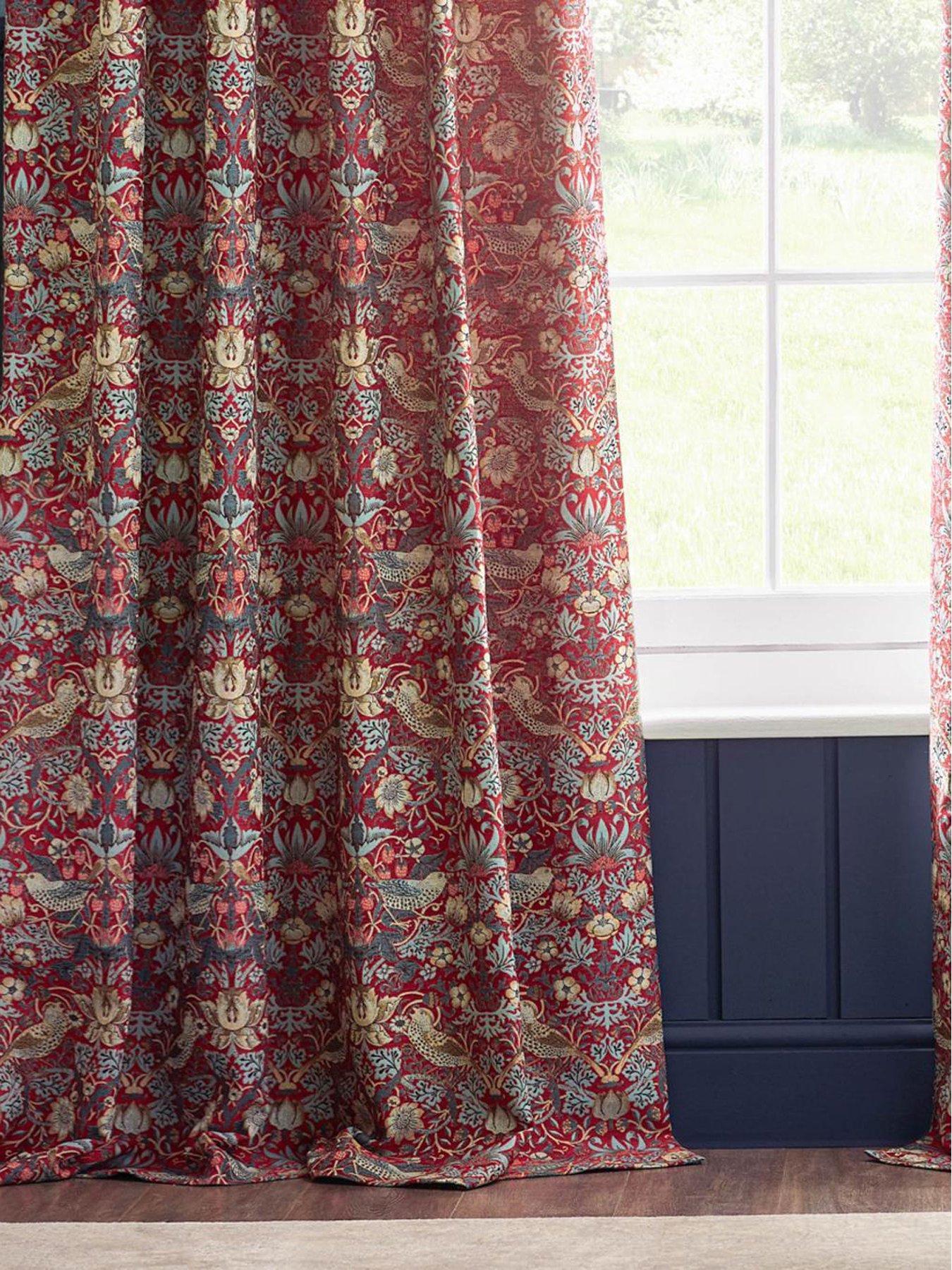 Image 3 of 7 of Morris & Co STRAWBERRY THIEF JACQUARD 117X183 PENCIL PLEAT CURTAINS BERRY