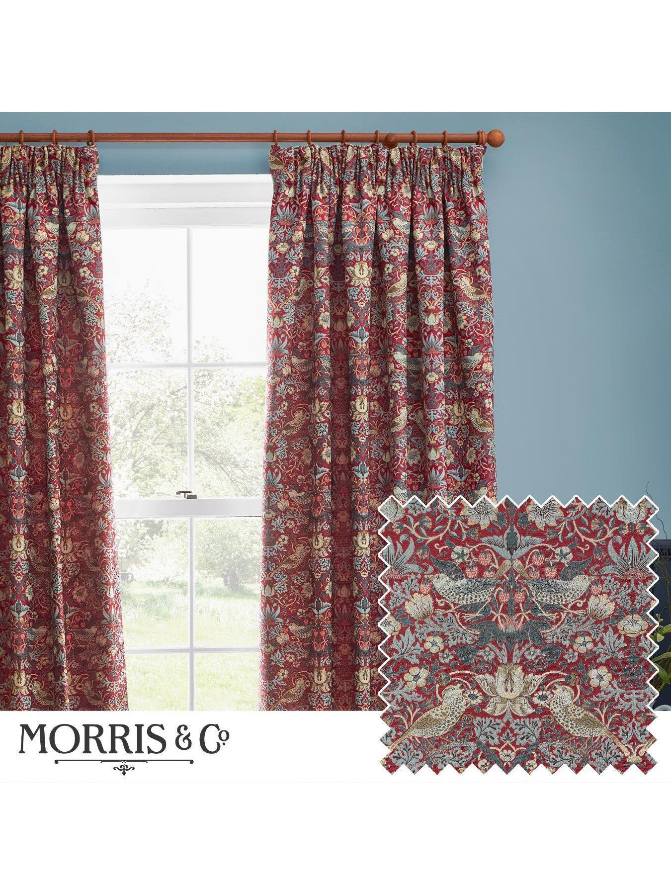 Image 6 of 7 of Morris & Co STRAWBERRY THIEF JACQUARD 117X183 PENCIL PLEAT CURTAINS BERRY