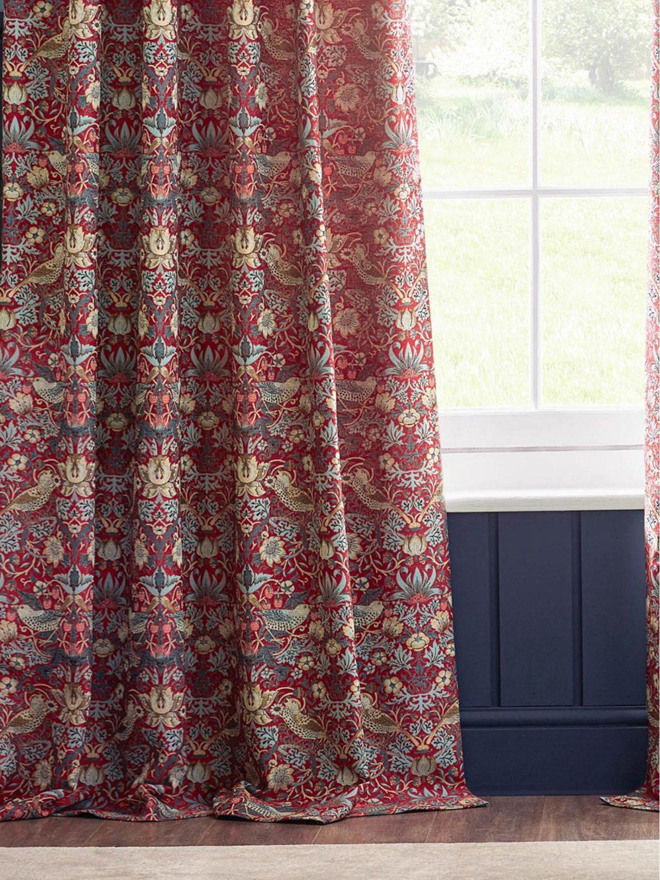 Image 7 of 7 of Morris & Co STRAWBERRY THIEF JACQUARD 117X183 PENCIL PLEAT CURTAINS BERRY