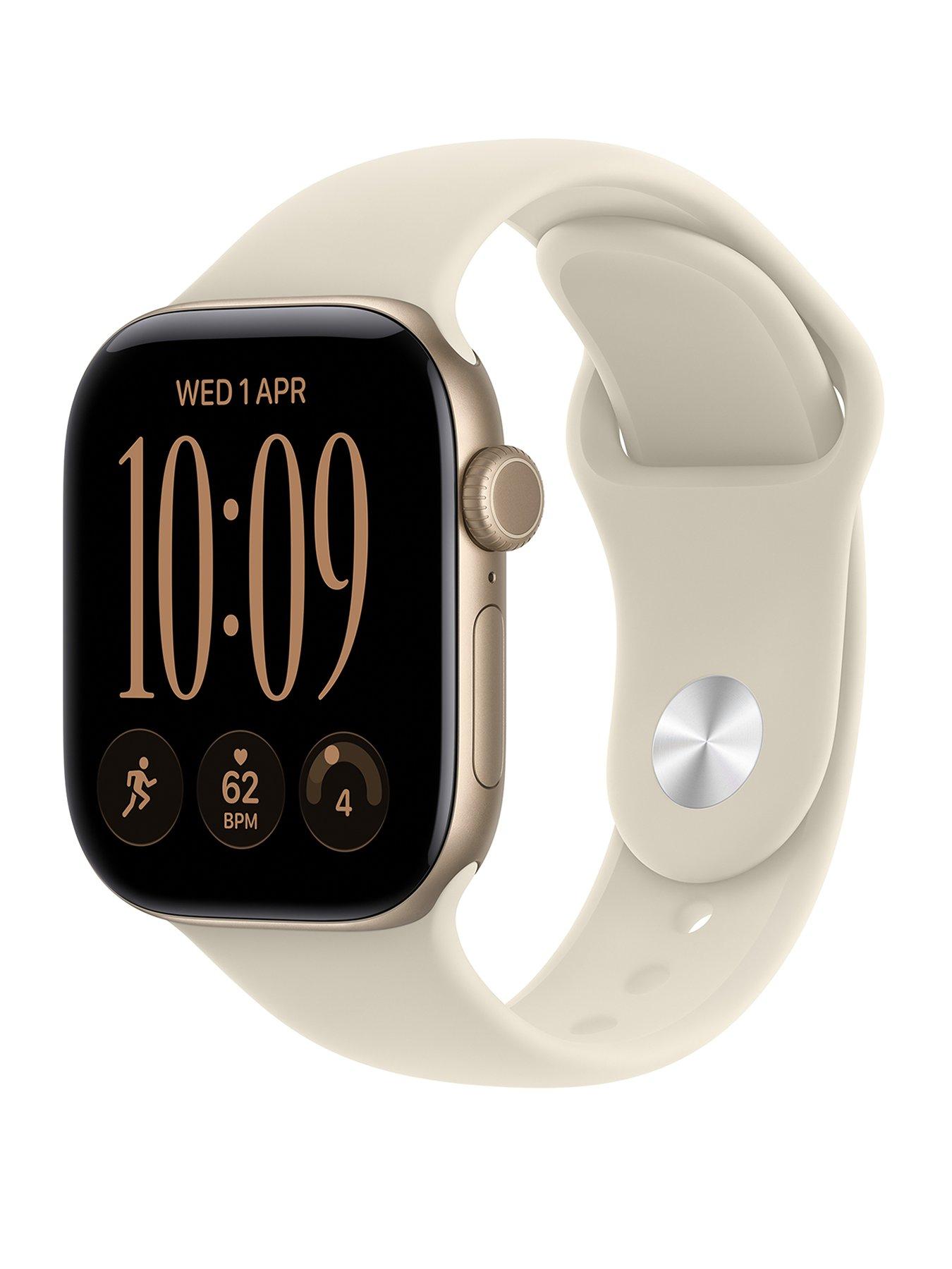Image 1 of 8 of Apple Watch Series 12 (GPS) 42mm Light Gold Aluminium Case with Sand Sport Band - S/M