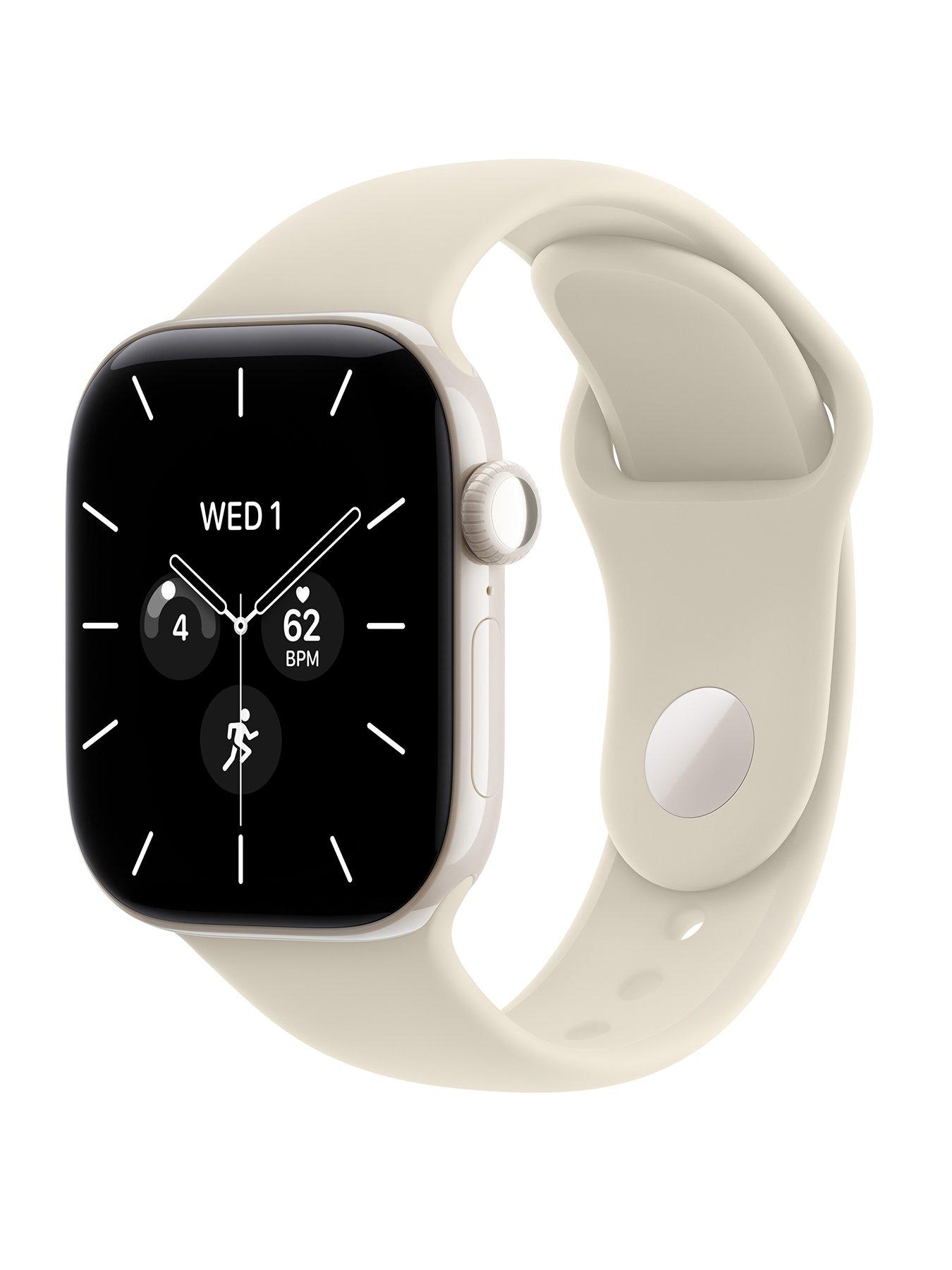Image 1 of 8 of Apple Watch Series 12 (GPS + Cellular) 42mm Pearl White Ceramic Case with Sand Sport Band - S/M