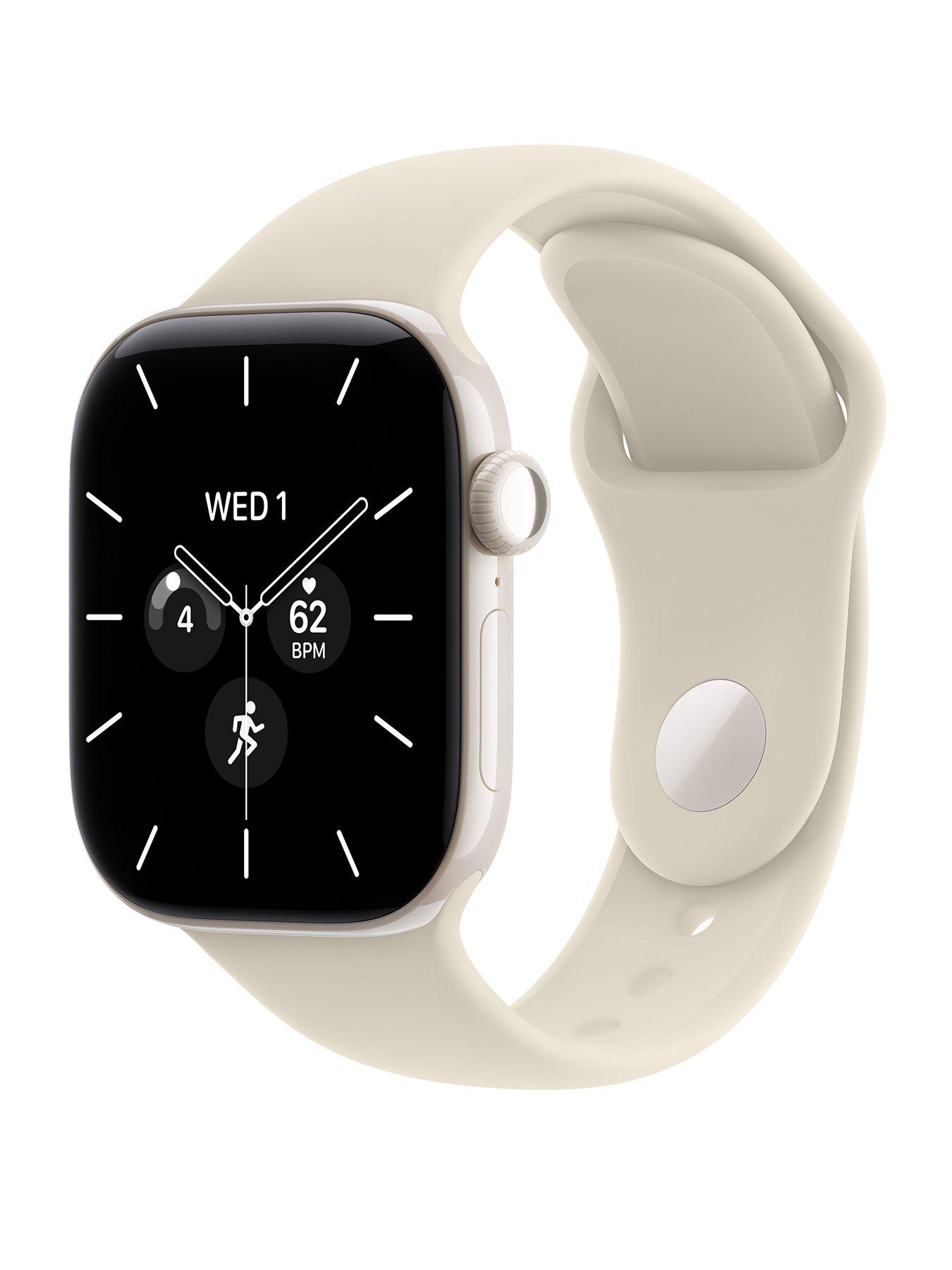 Image 1 of 8 of Apple Watch Series 12 (GPS + Cellular) 42mm Pearl White Ceramic Case with Sand Sport Band - M/L