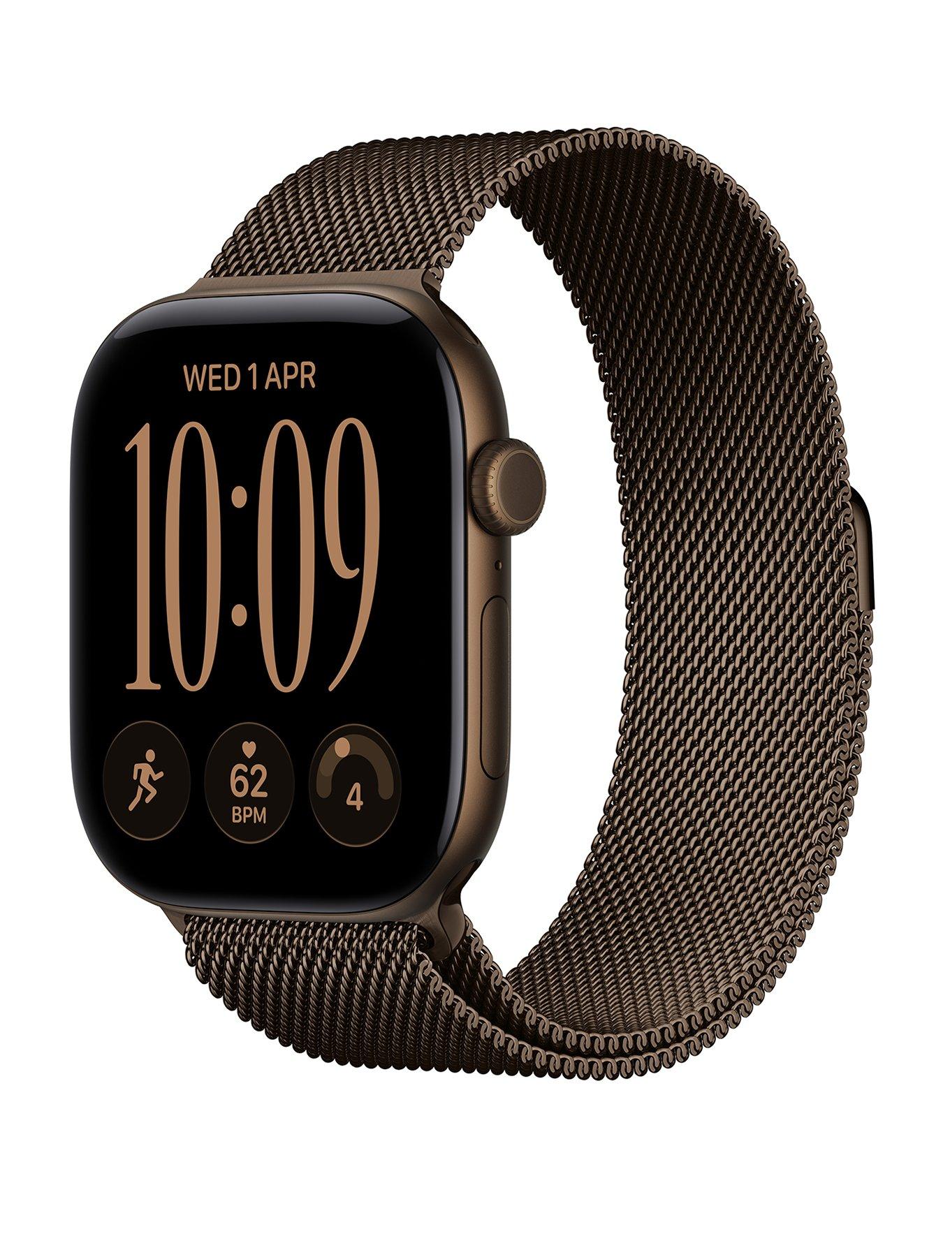 Image 1 of 8 of Apple Watch Series 12 (GPS) 46mm Dark Bronze Aluminium Case with Dark Bronze Milanese Loop - M/L