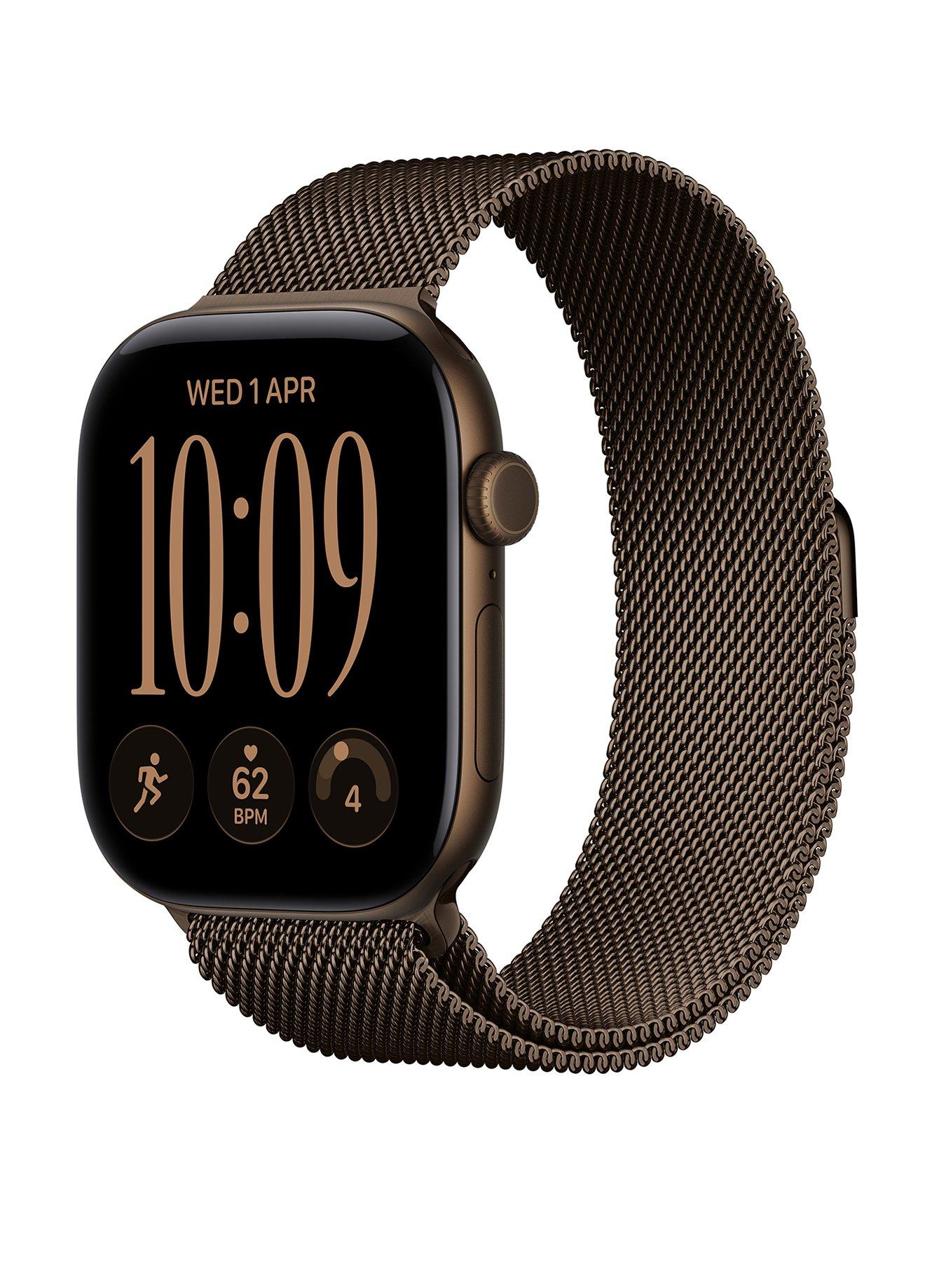 Image 1 of 8 of Apple Watch Series 12 (GPS + Cellular) 46mm Dark Bronze Aluminium Case with Dark Bronze Milanese Loop - M/L