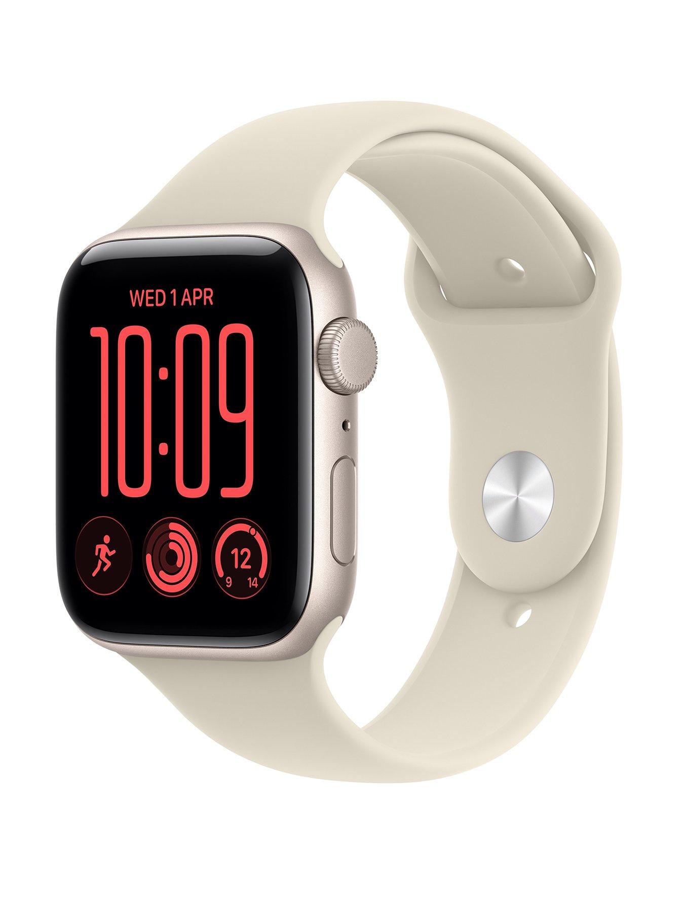 Apple Watch SE 3 (GPS, 2026) 44mm Starlight Aluminium Case with Sand Sport Band - S/M